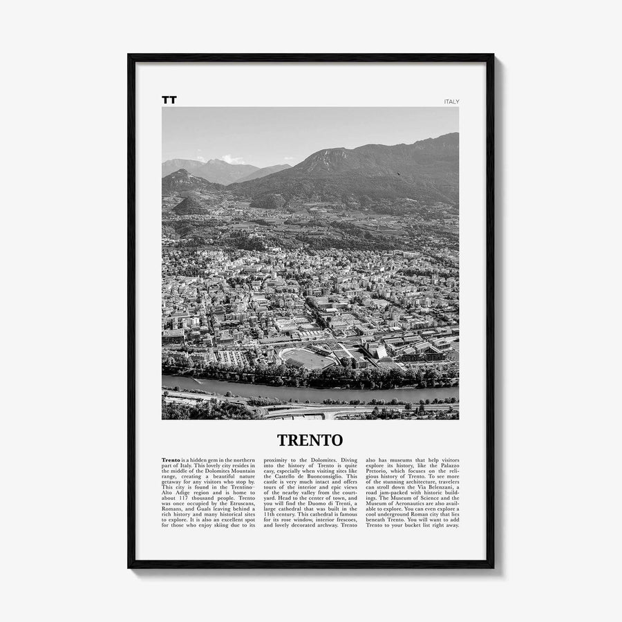 Trento Print Black and White, Trento Wall Art, Trento Poster, Trento Photo, Trento Wall Décor, Trento Map, Italy