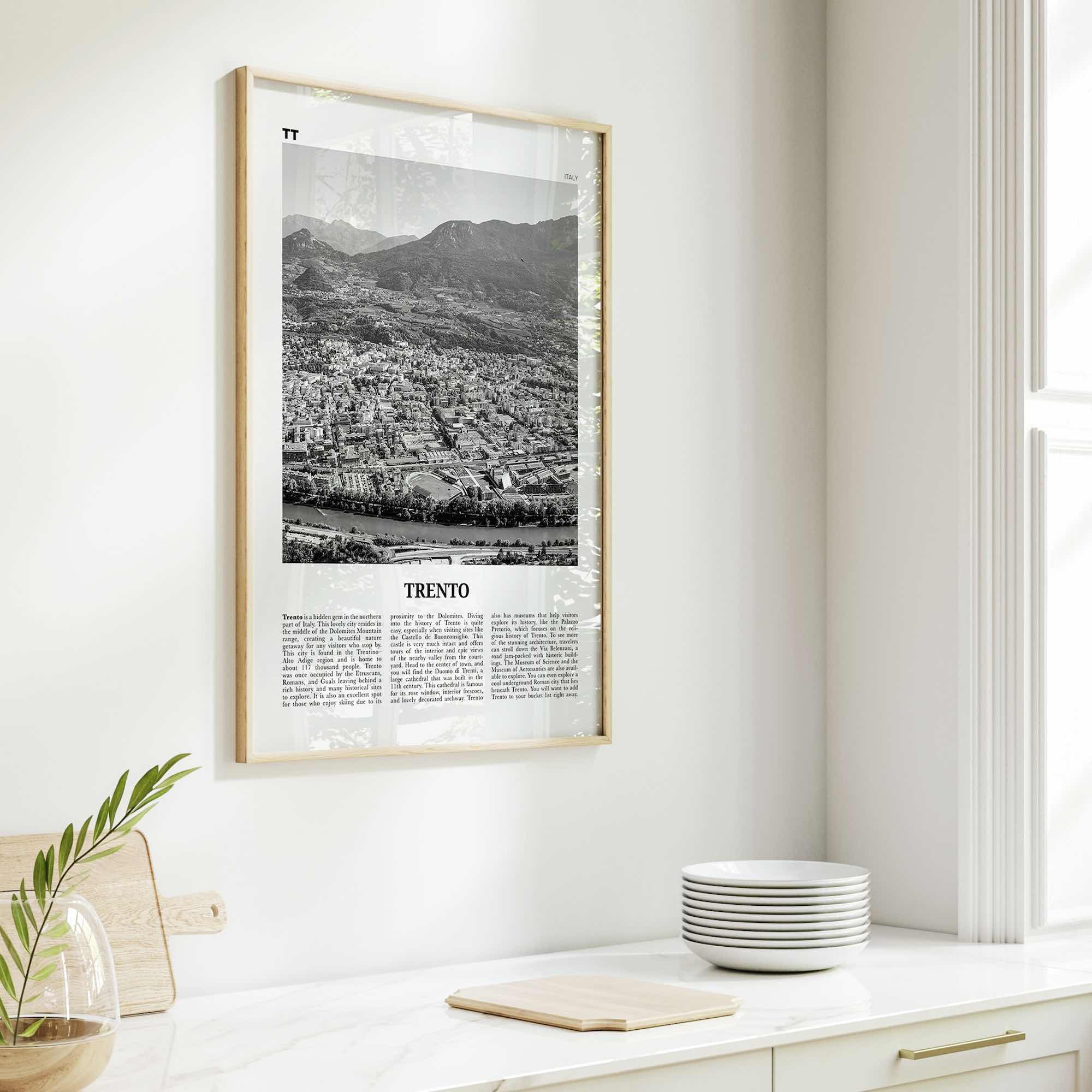 Trento Print Black and White, Trento Wall Art, Trento Poster, Trento Photo, Trento Wall Décor, Trento Map, Italy