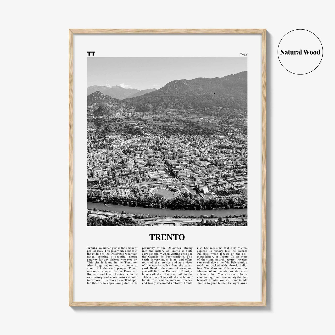 Trento Print Black and White, Trento Wall Art, Trento Poster, Trento Photo, Trento Wall Décor, Trento Map, Italy