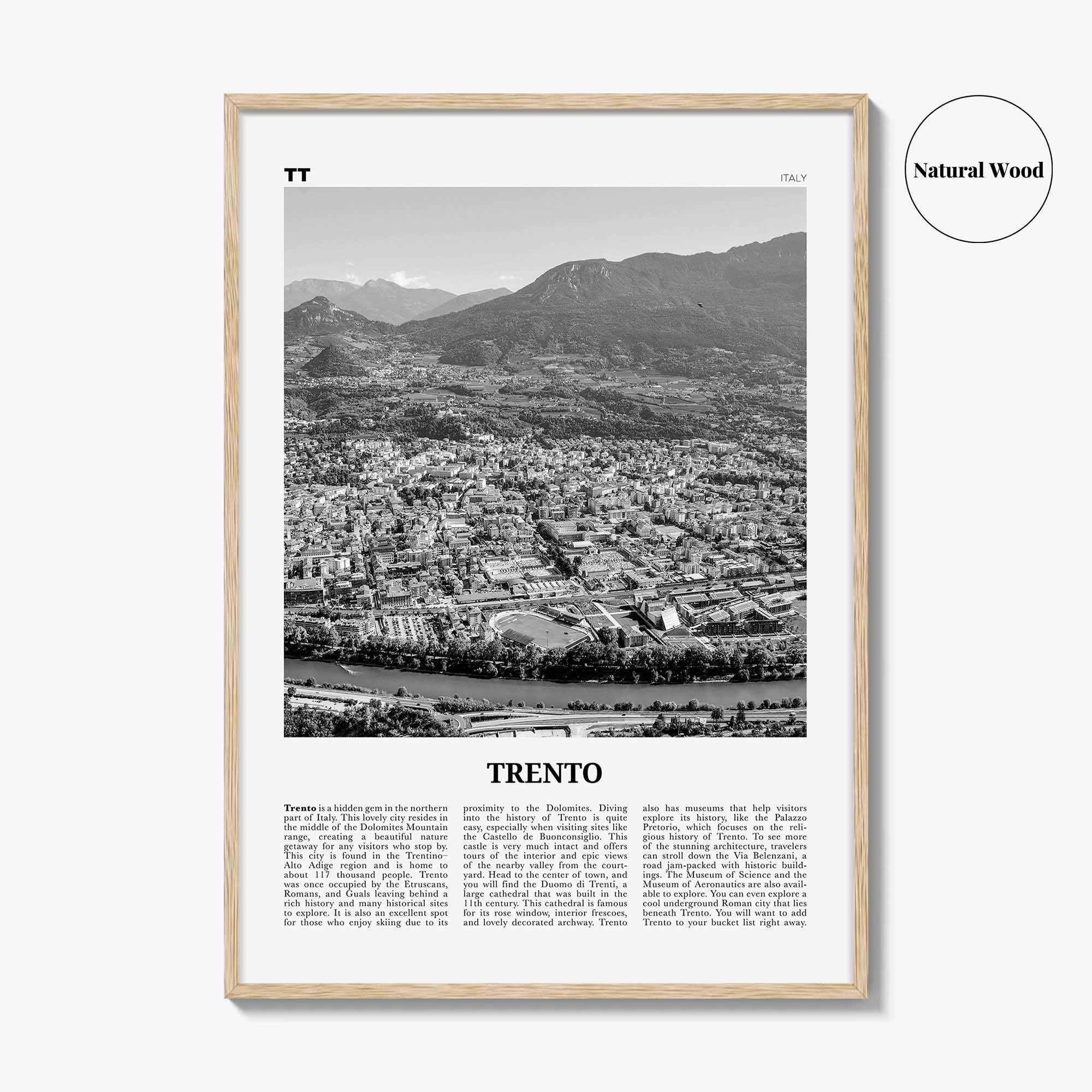 Trento Print Black and White, Trento Wall Art, Trento Poster, Trento Photo, Trento Wall Décor, Trento Map, Italy