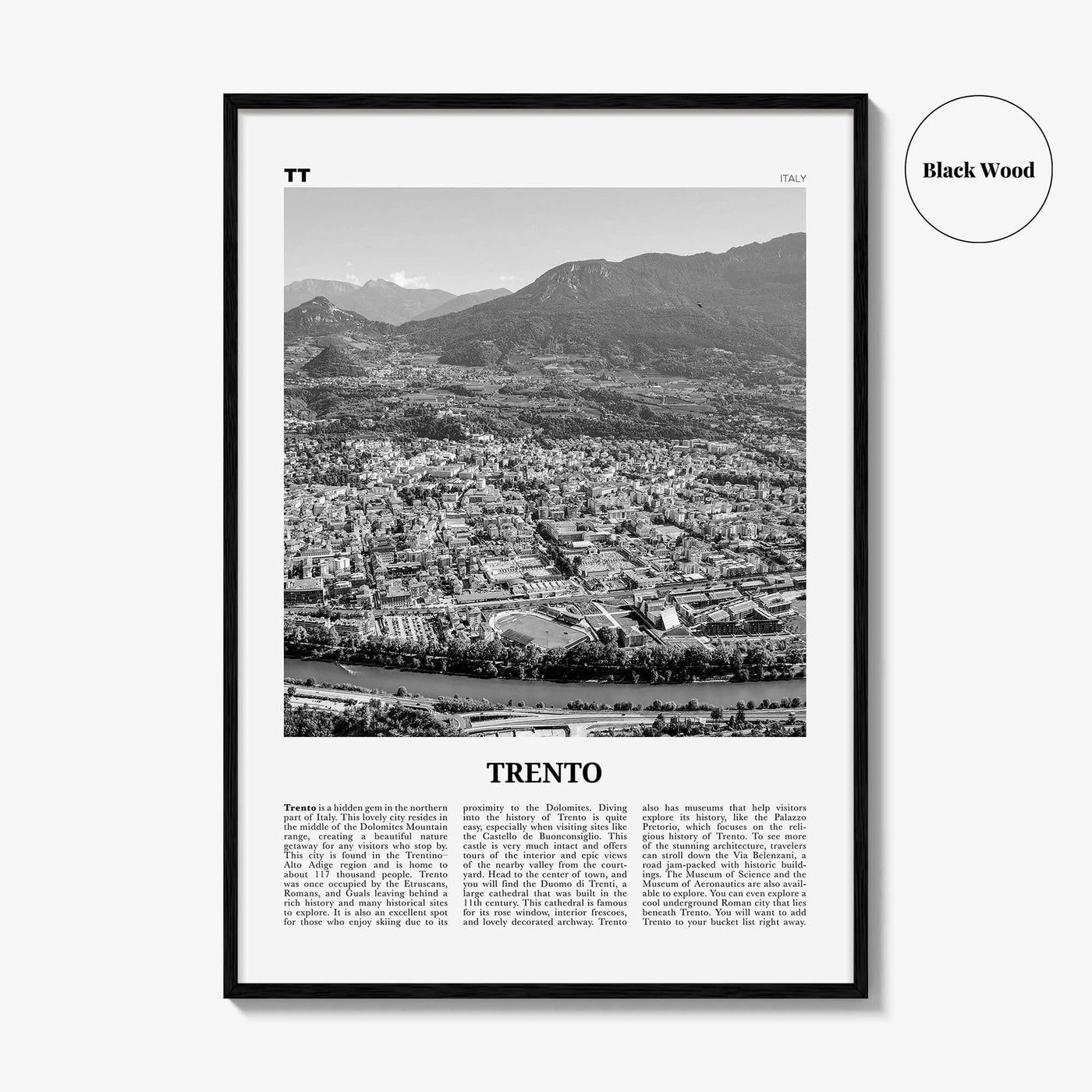 Trento Print Black and White, Trento Wall Art, Trento Poster, Trento Photo, Trento Wall Décor, Trento Map, Italy