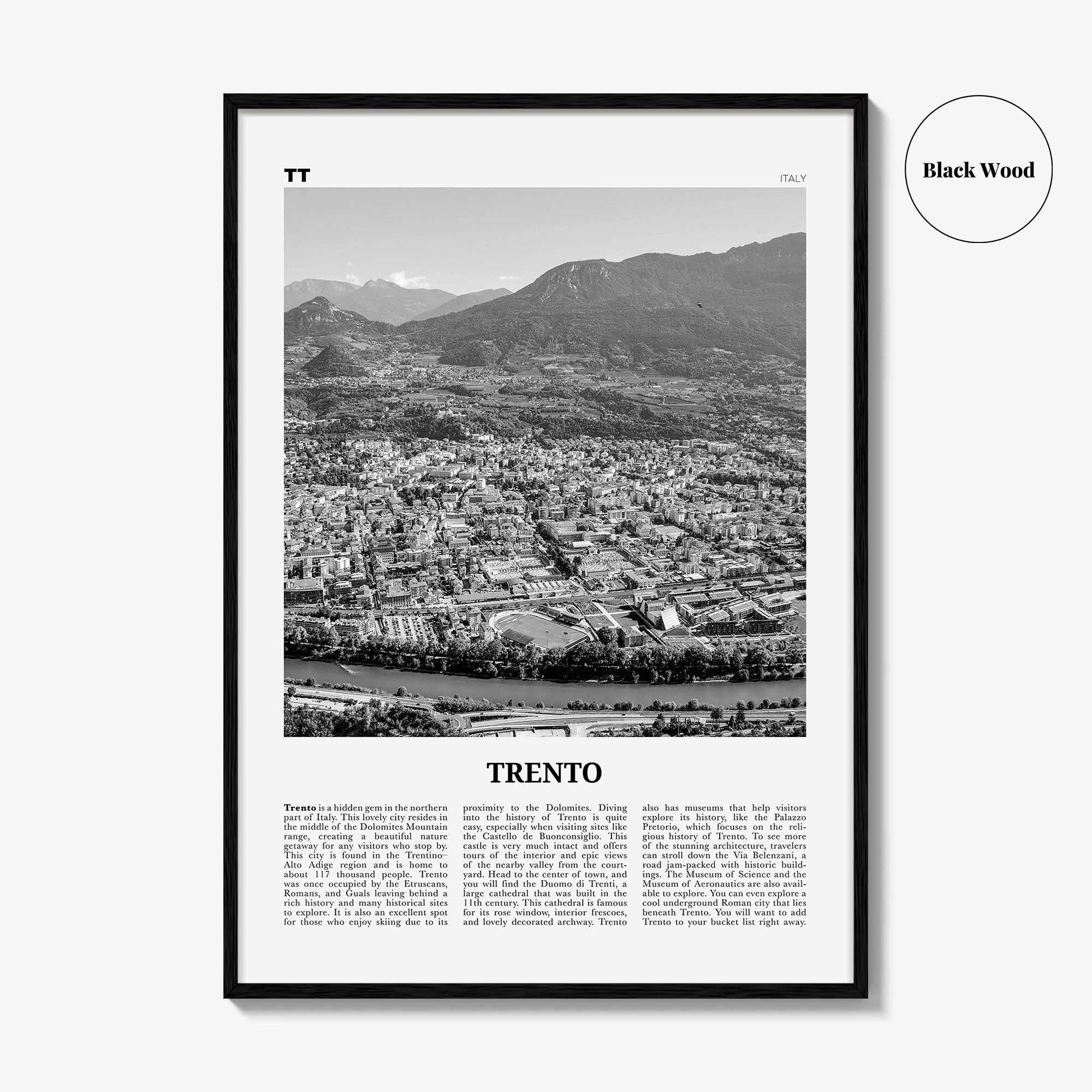 Trento Print Black and White, Trento Wall Art, Trento Poster, Trento Photo, Trento Wall Décor, Trento Map, Italy