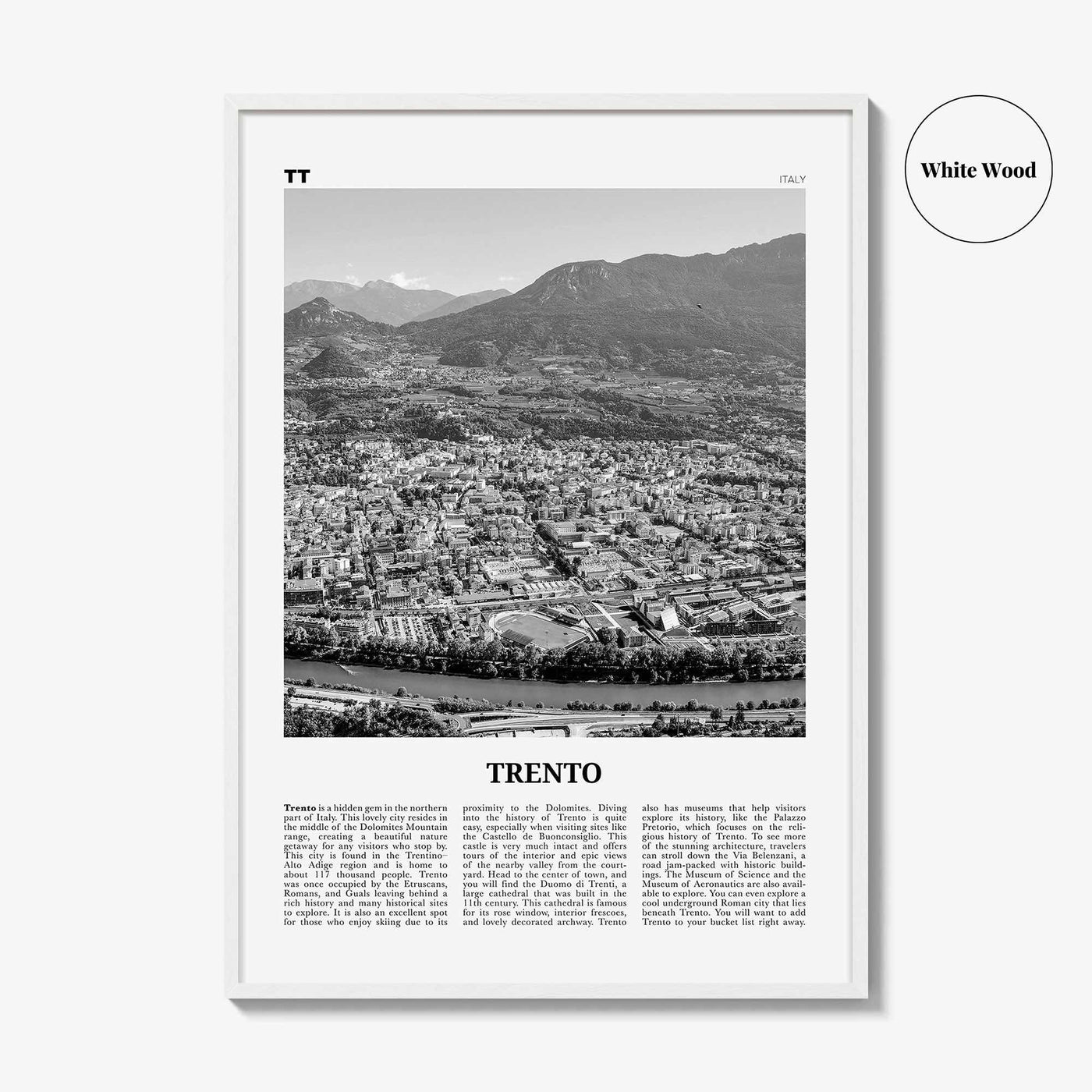 Trento Print Black and White, Trento Wall Art, Trento Poster, Trento Photo, Trento Wall Décor, Trento Map, Italy