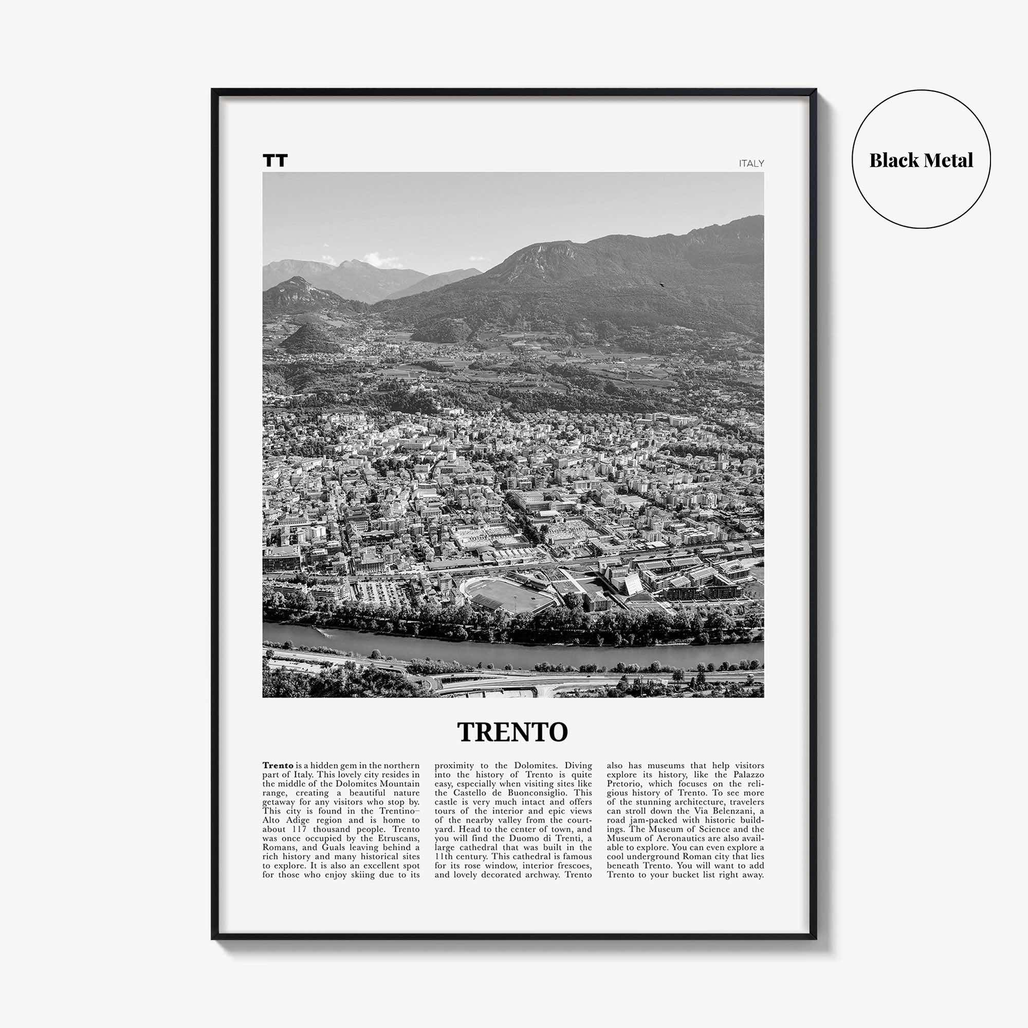Trento Print Black and White, Trento Wall Art, Trento Poster, Trento Photo, Trento Wall Décor, Trento Map, Italy