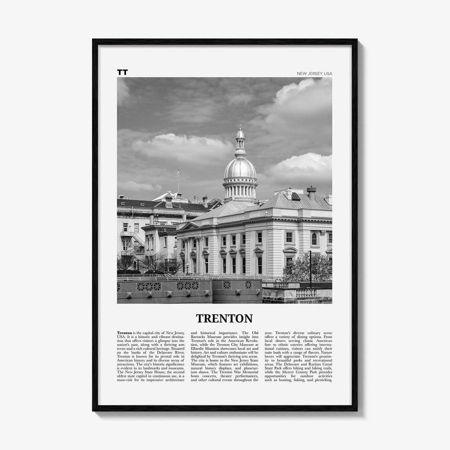 Trenton Print Black and White, Trenton Wall Art, Trenton Poster, Trenton Photo, Trenton Wall Décor, Trenton Map, New Jersey, USA