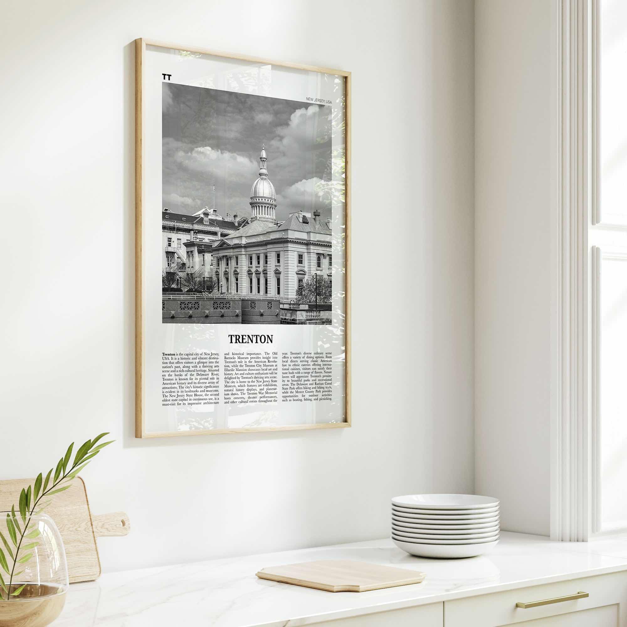 Trenton Print Black and White, Trenton Wall Art, Trenton Poster, Trenton Photo, Trenton Wall Décor, Trenton Map, New Jersey, USA