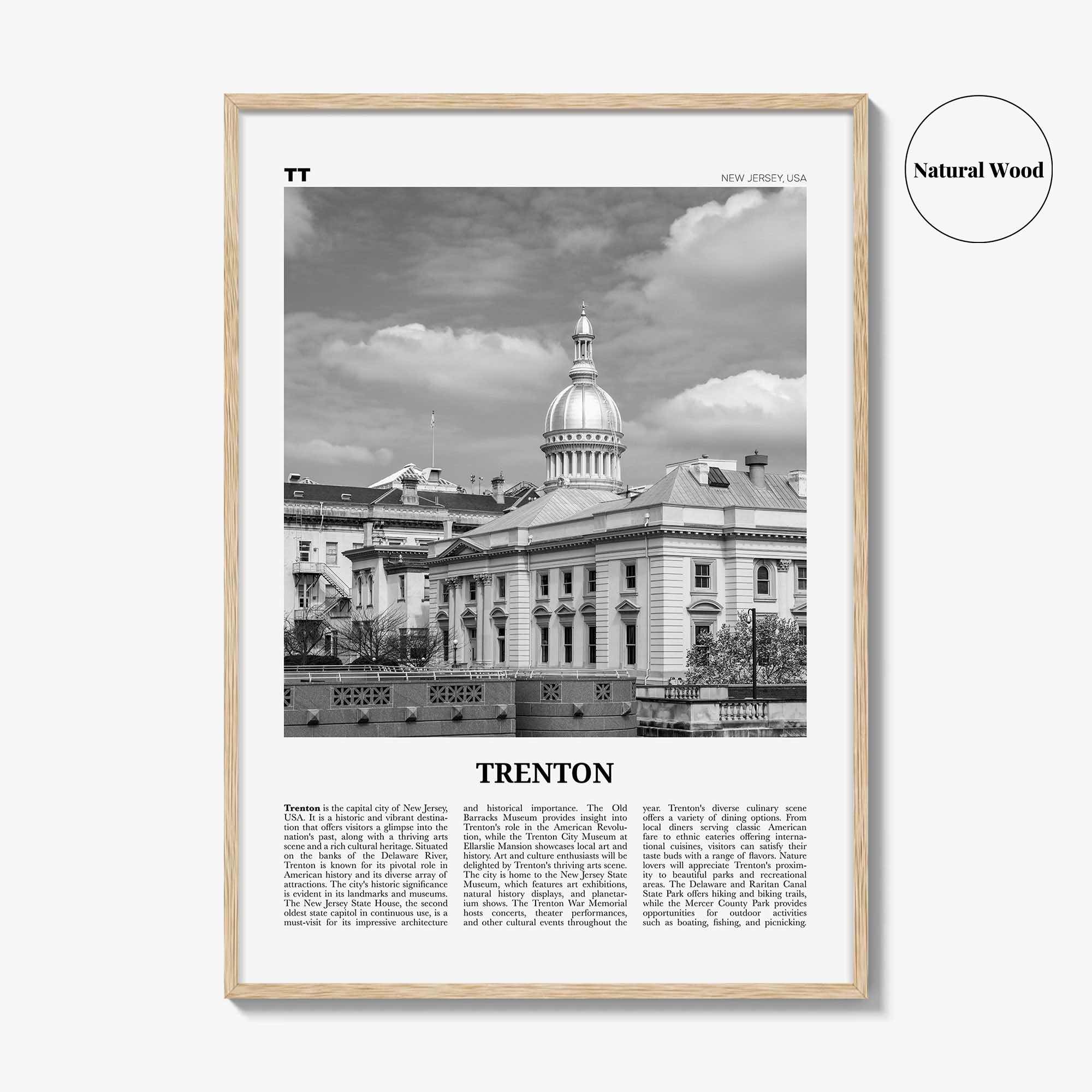 Trenton Print Black and White, Trenton Wall Art, Trenton Poster, Trenton Photo, Trenton Wall Décor, Trenton Map, New Jersey, USA