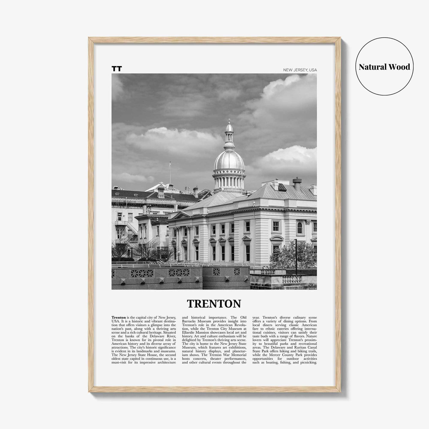 Trenton Print Black and White, Trenton Wall Art, Trenton Poster, Trenton Photo, Trenton Wall Décor, Trenton Map, New Jersey, USA