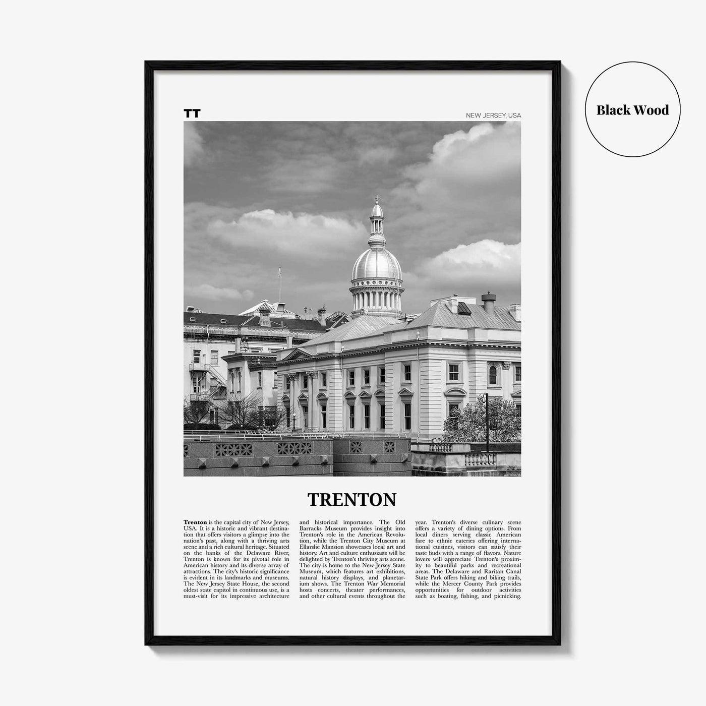 Trenton Print Black and White, Trenton Wall Art, Trenton Poster, Trenton Photo, Trenton Wall Décor, Trenton Map, New Jersey, USA