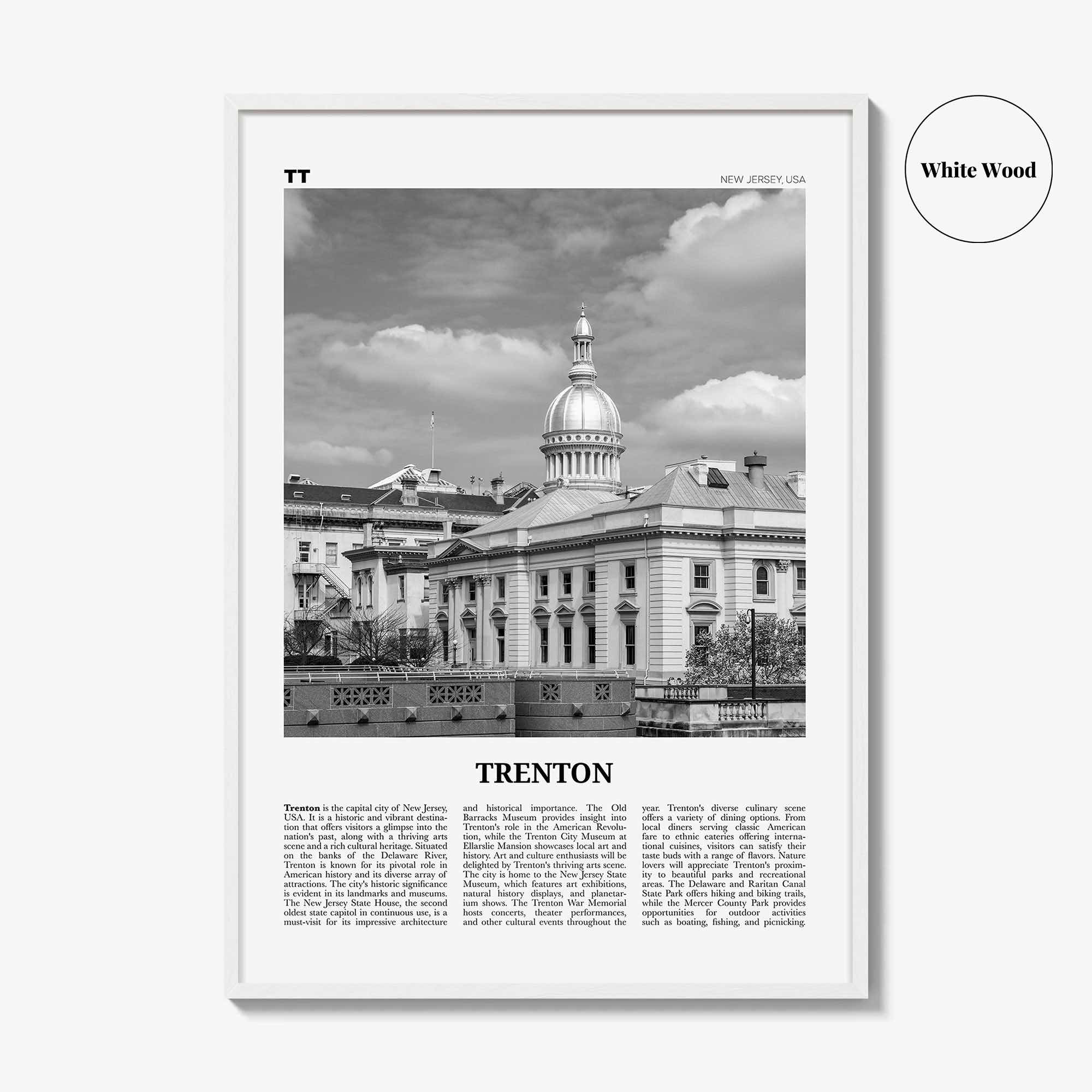 Trenton Print Black and White, Trenton Wall Art, Trenton Poster, Trenton Photo, Trenton Wall Décor, Trenton Map, New Jersey, USA
