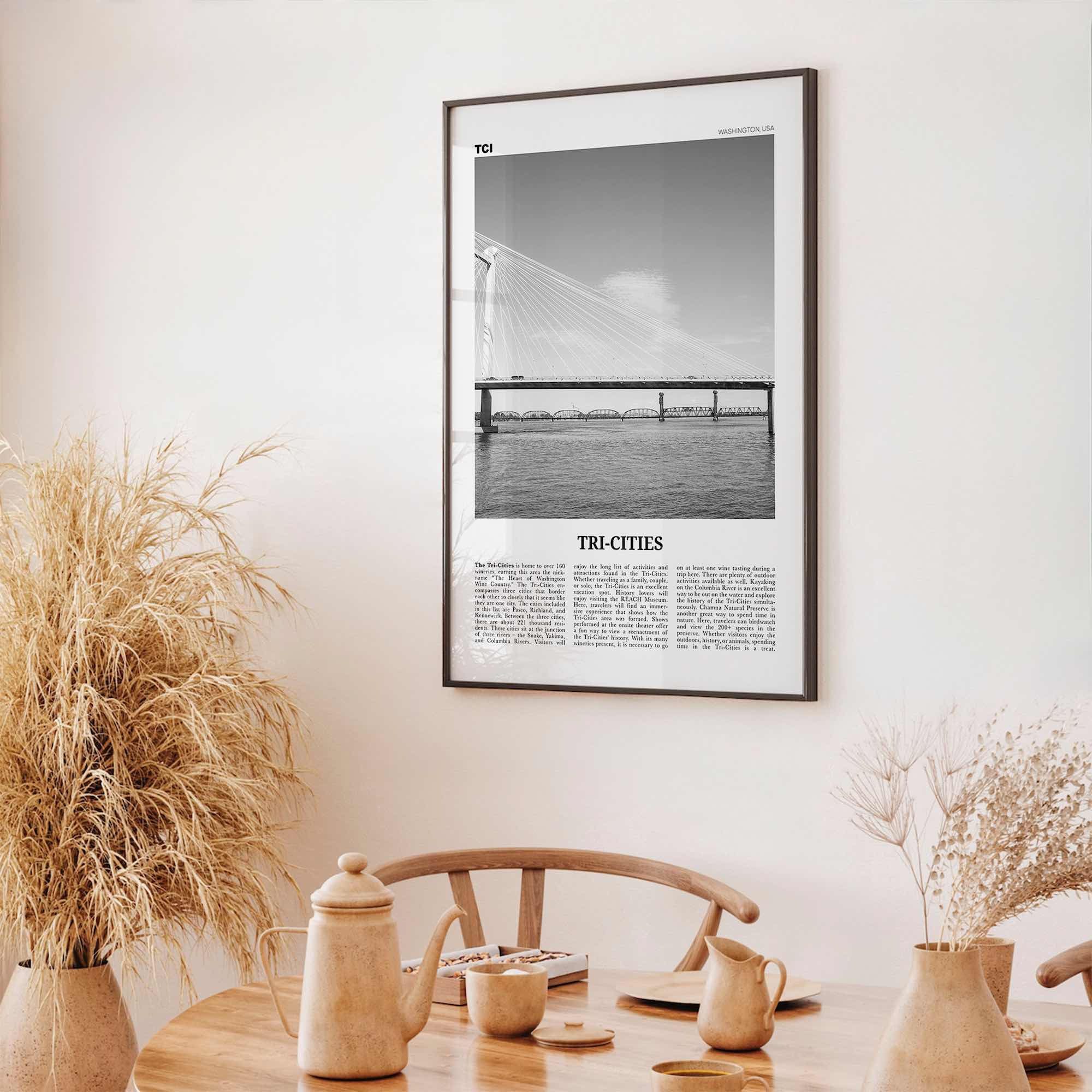 Tri Cities Print Black and White, Tri-Cities Wall Art, Tri-Cities Poster, Tri-Cities Photo, Tri-Cities Décor, Tri-Cities Map, Washington USA