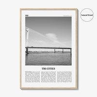 Tri Cities Print Black and White, Tri-Cities Wall Art, Tri-Cities Poster, Tri-Cities Photo, Tri-Cities Décor, Tri-Cities Map, Washington USA