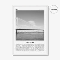 Tri Cities Print Black and White, Tri-Cities Wall Art, Tri-Cities Poster, Tri-Cities Photo, Tri-Cities Décor, Tri-Cities Map, Washington USA