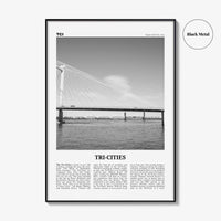Tri Cities Print Black and White, Tri-Cities Wall Art, Tri-Cities Poster, Tri-Cities Photo, Tri-Cities Décor, Tri-Cities Map, Washington USA