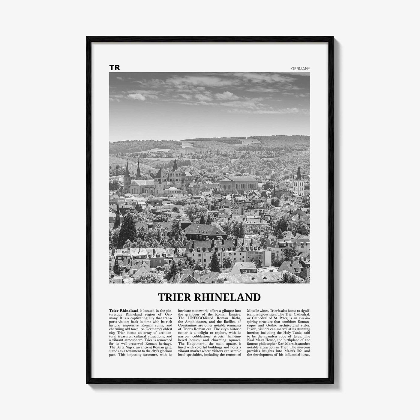 Trier Rhineland Print Black and White, Trier Rhineland Wall Art, Trier Rhineland Poster, Trier Rhineland Photo, Trier Wall Décor, Trier Map