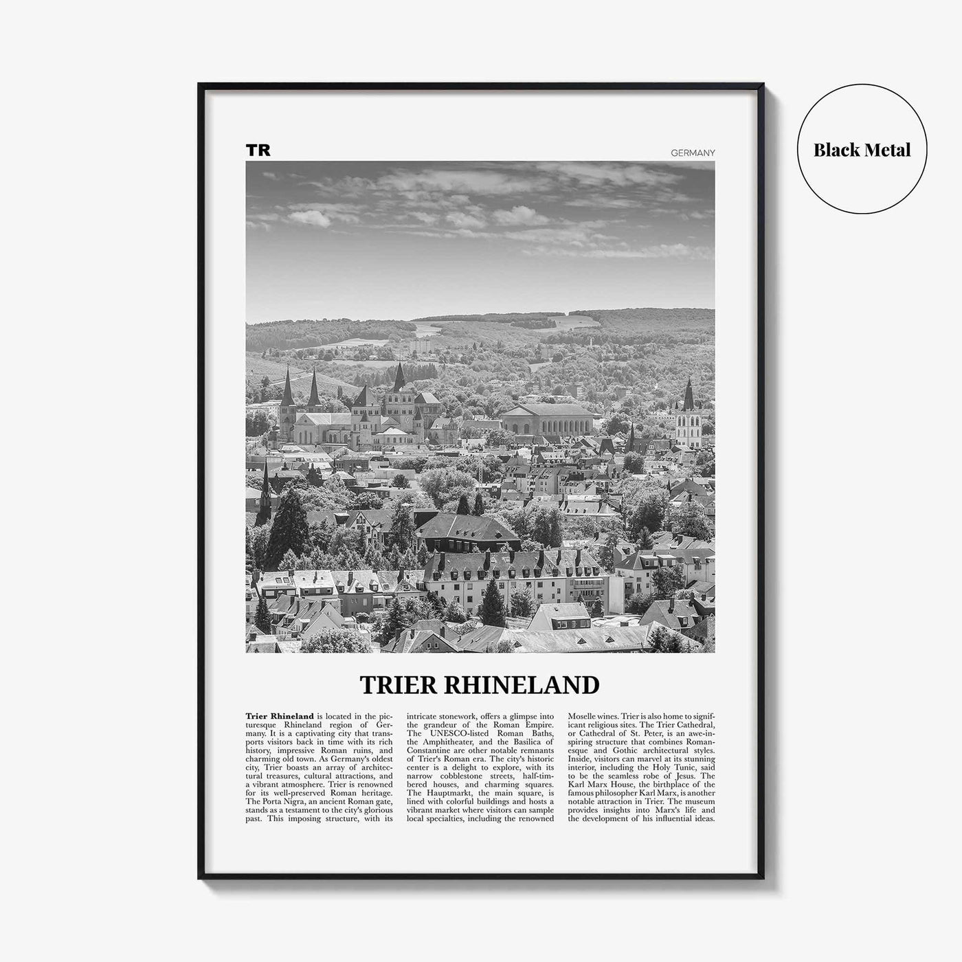 Trier Rhineland Print Black and White, Trier Rhineland Wall Art, Trier Rhineland Poster, Trier Rhineland Photo, Trier Wall Décor, Trier Map