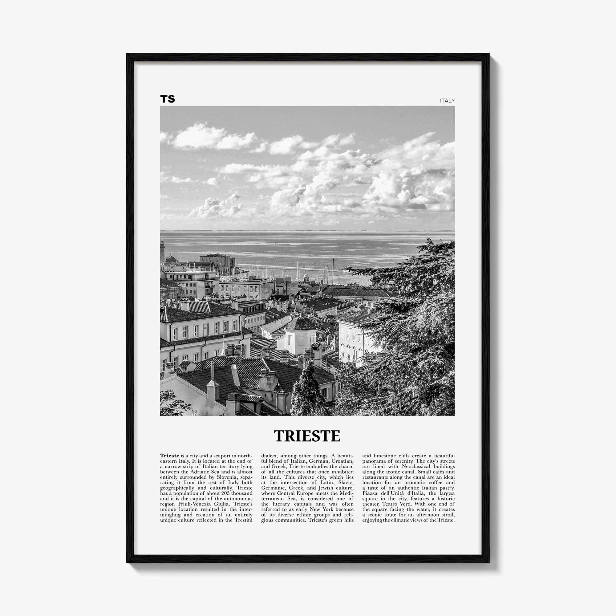 Trieste Print Black and White, Trieste Wall Art, Trieste Poster, Trieste Photo, Trieste Wall Décor, Trst, Italy, Italia, Adriatic Sea
