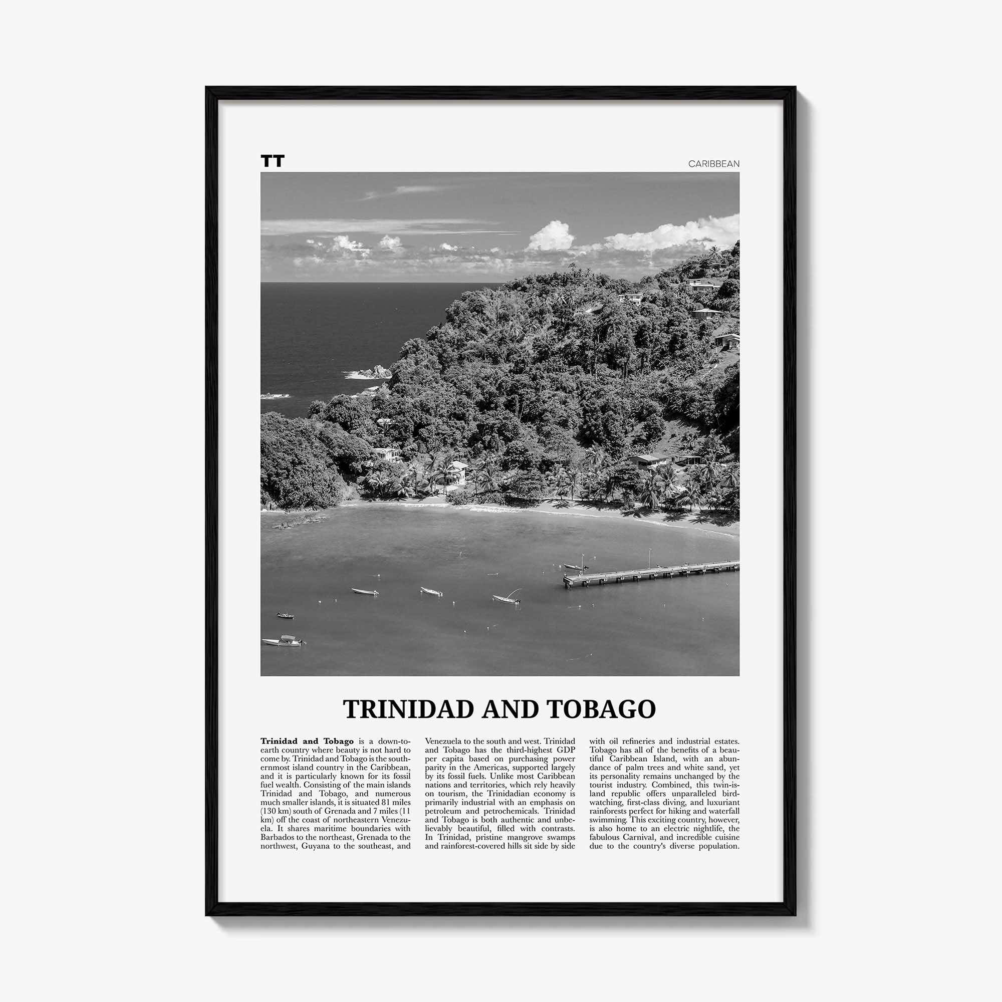 Trinidad and Tobago Print Black and White No 2, Trinidad and Tobago Wall Art, Trinidad and Tobago Poster, Port of Spain, Caribbean