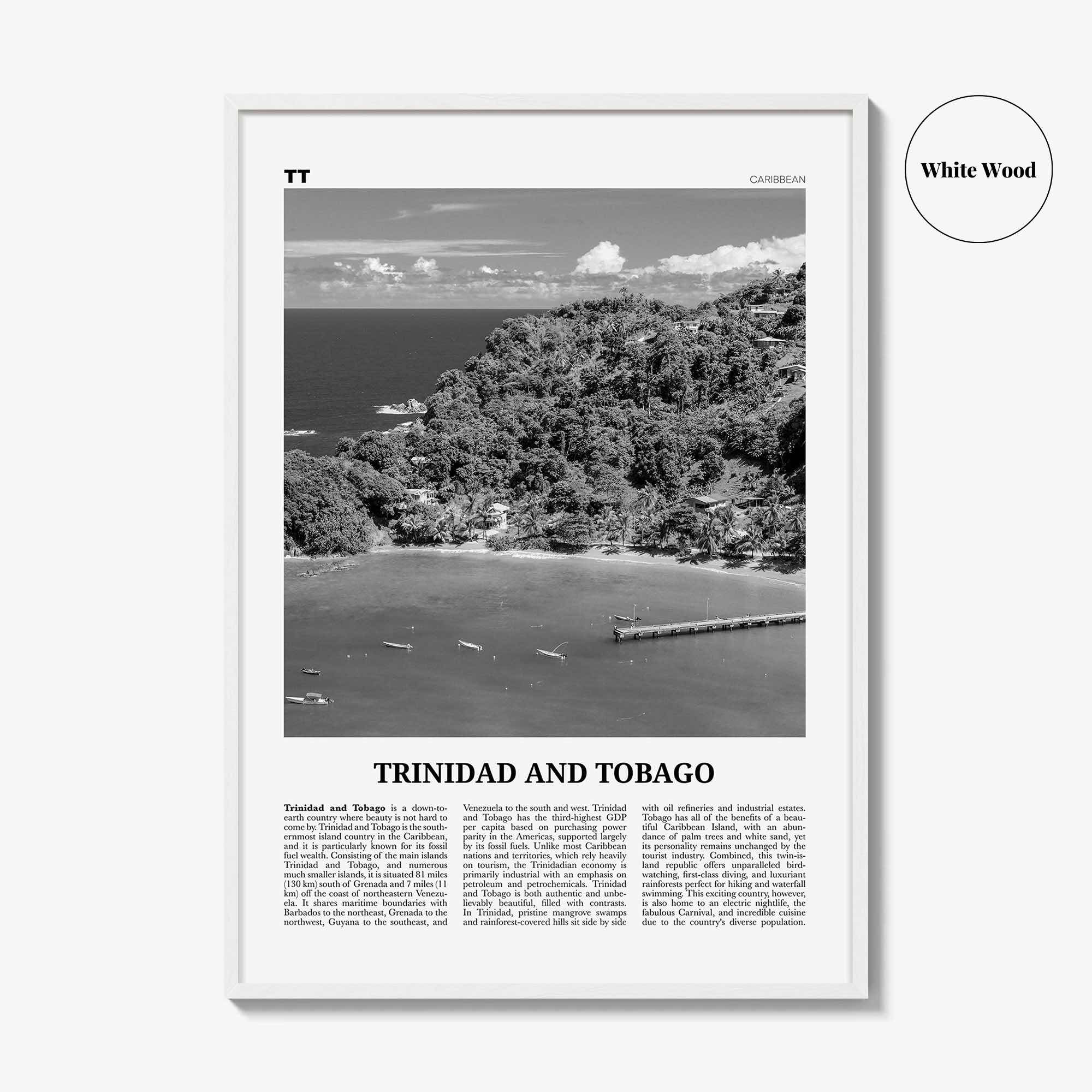 Trinidad and Tobago Print Black and White No 2, Trinidad and Tobago Wall Art, Trinidad and Tobago Poster, Port of Spain, Caribbean