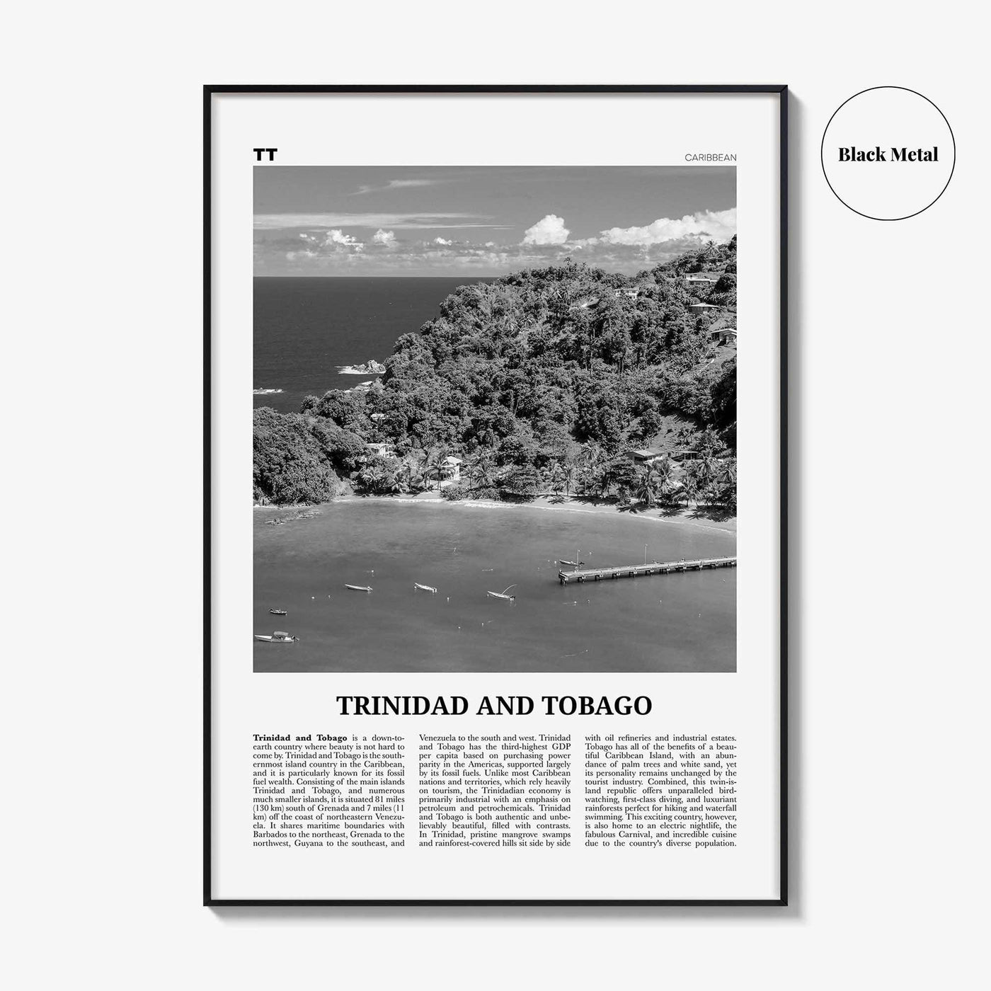 Trinidad and Tobago Print Black and White No 2, Trinidad and Tobago Wall Art, Trinidad and Tobago Poster, Port of Spain, Caribbean