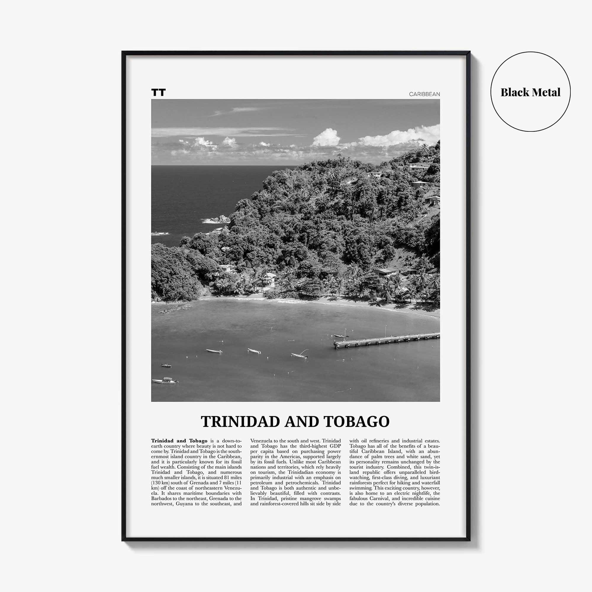 Trinidad and Tobago Print Black and White No 2, Trinidad and Tobago Wall Art, Trinidad and Tobago Poster, Port of Spain, Caribbean