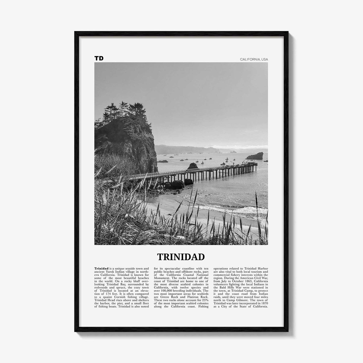 Trinidad Print Black and White, Trinidad Wall Art, Trinidad Poster, Trinidad Photo, Trinidad, California, USA, United States, North America