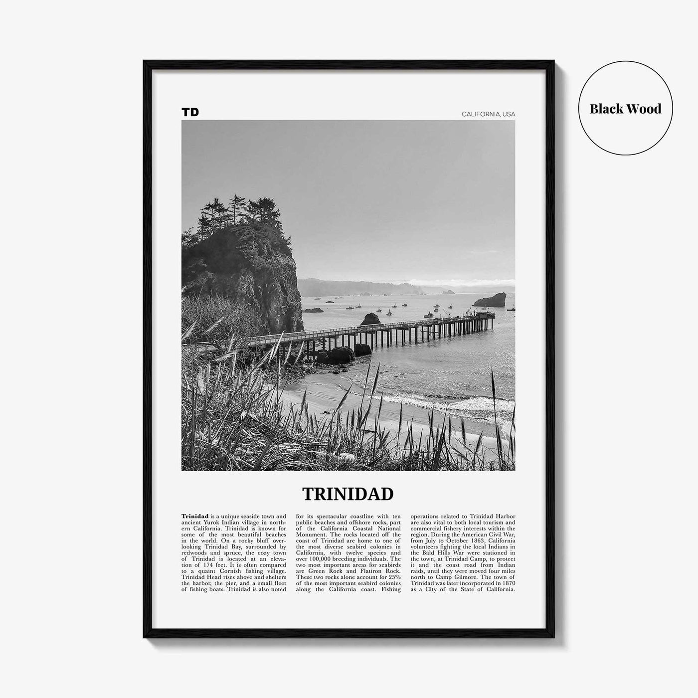 Trinidad Print Black and White, Trinidad Wall Art, Trinidad Poster, Trinidad Photo, Trinidad, California, USA, United States, North America