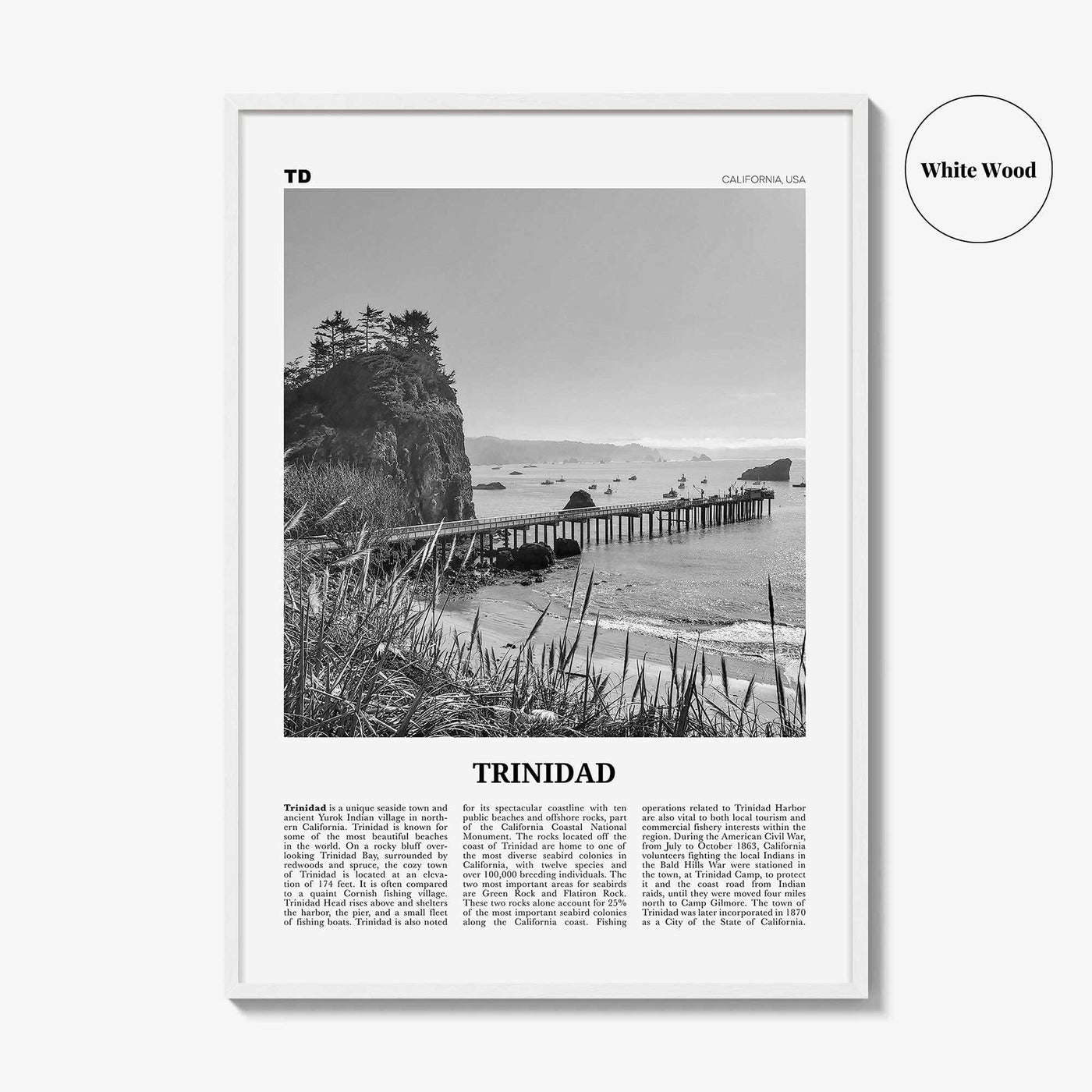 Trinidad Print Black and White, Trinidad Wall Art, Trinidad Poster, Trinidad Photo, Trinidad, California, USA, United States, North America