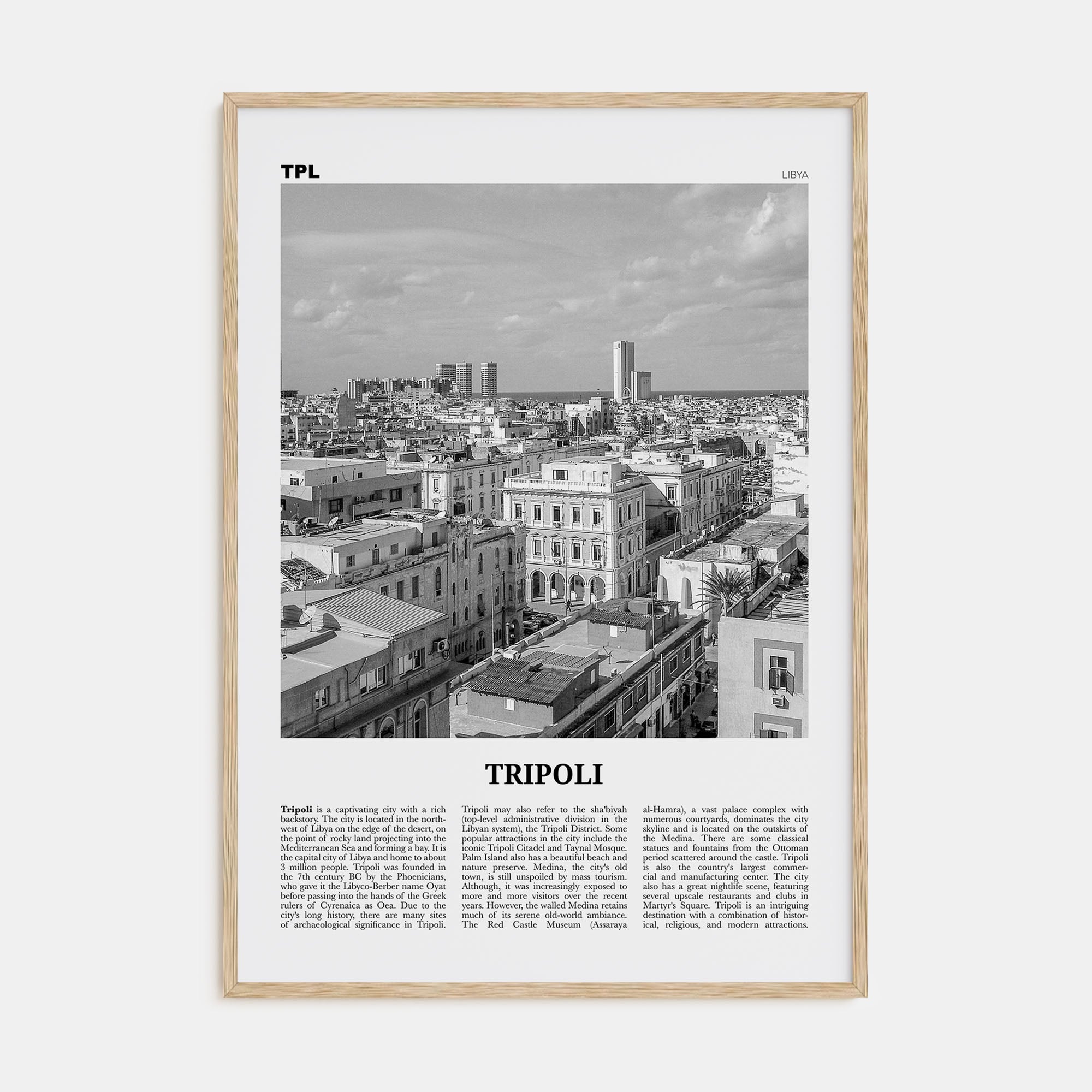 Tripoli, Libya Travel B&W Poster