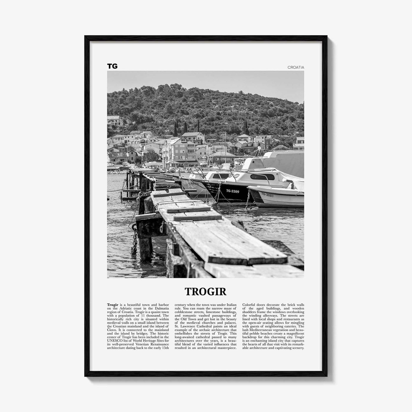 Trogir Print Black and White, Trogir Wall Art, Trogir Poster, Trogir Photo, Trogir Wall Décor, Traù, Croatia, Split-Dalmatia, Hrvatska