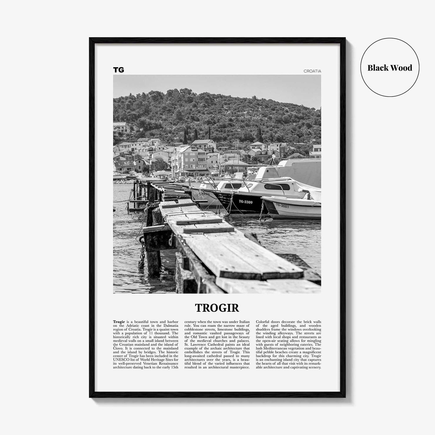 Trogir Print Black and White, Trogir Wall Art, Trogir Poster, Trogir Photo, Trogir Wall Décor, Traù, Croatia, Split-Dalmatia, Hrvatska