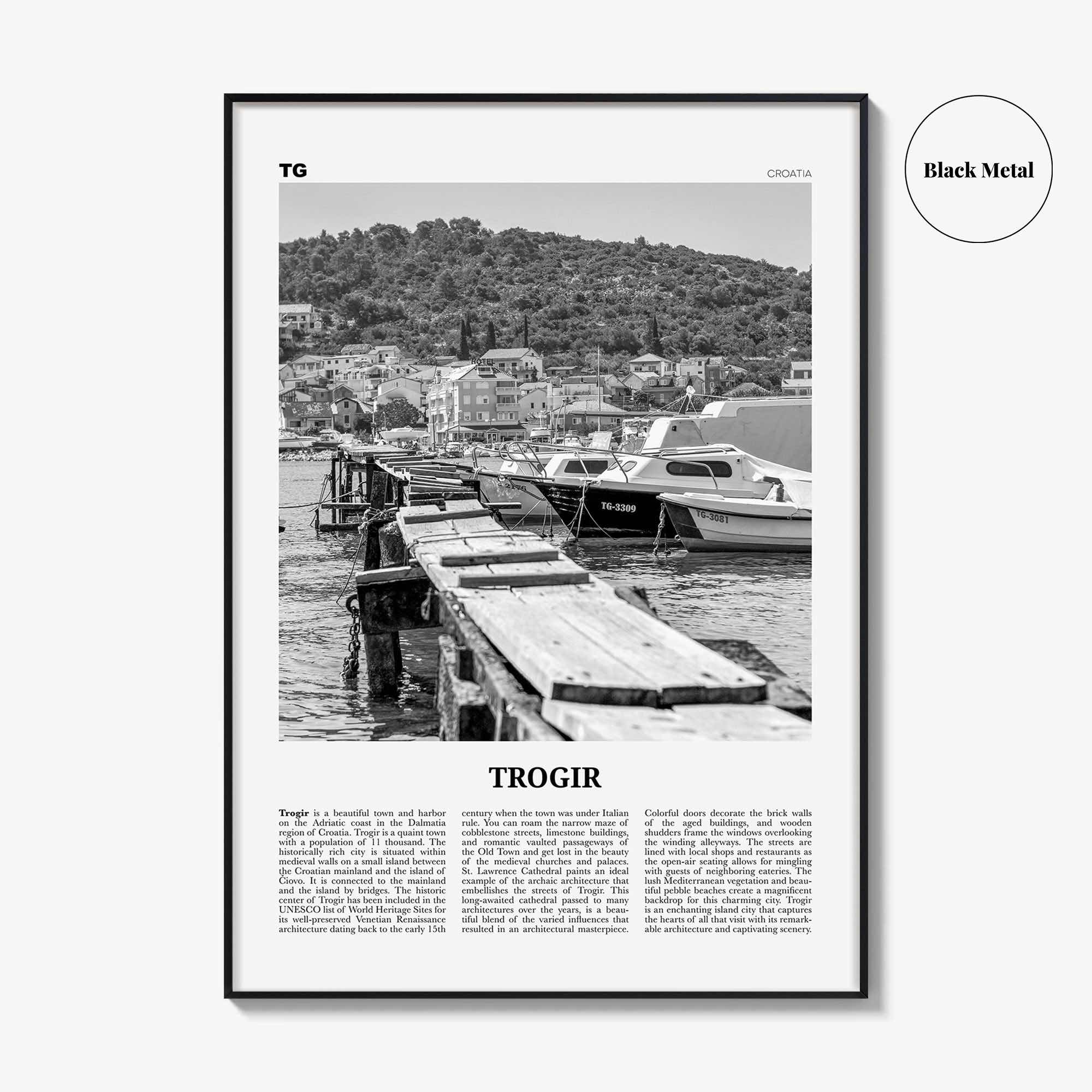 Trogir Print Black and White, Trogir Wall Art, Trogir Poster, Trogir Photo, Trogir Wall Décor, Traù, Croatia, Split-Dalmatia, Hrvatska
