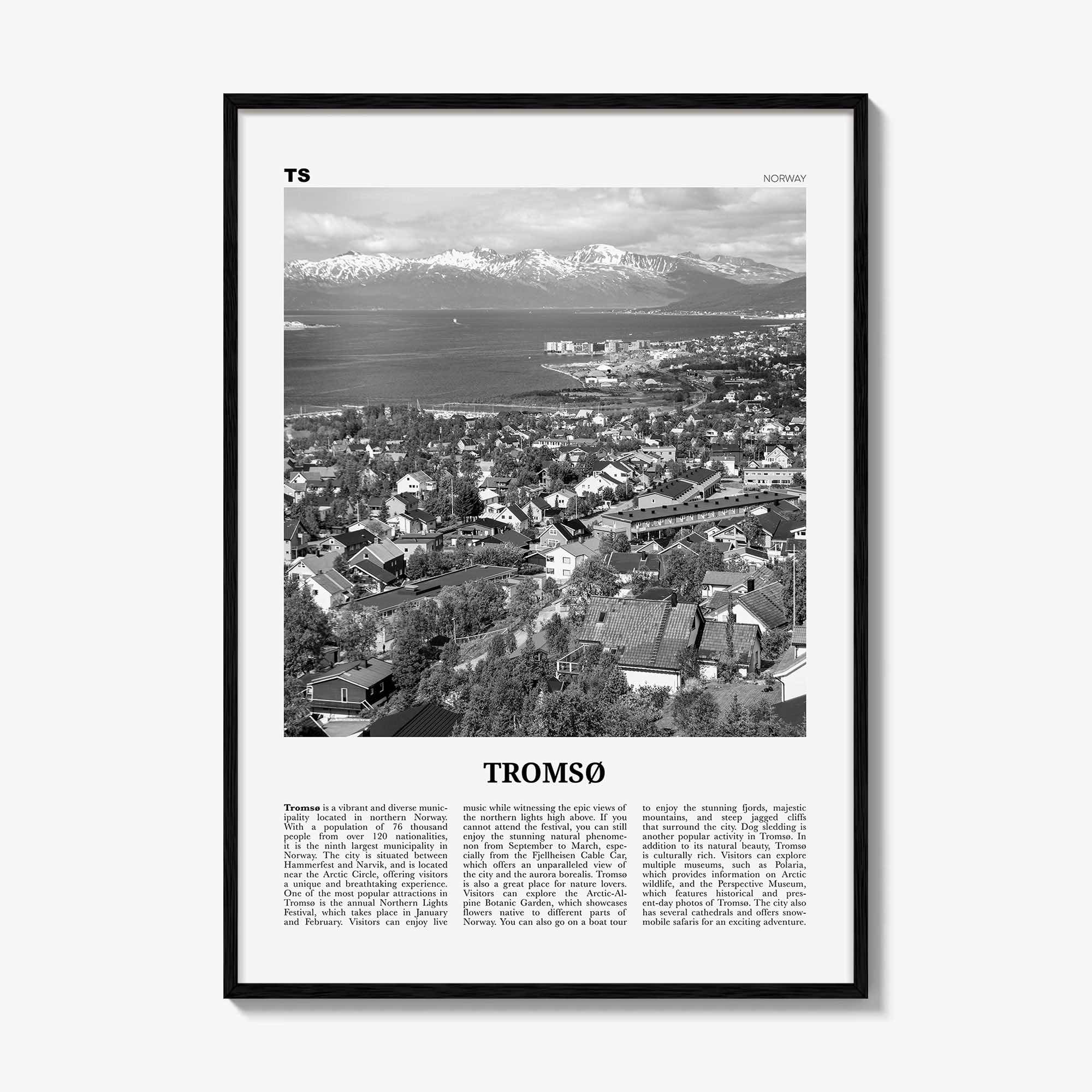 Tromso Print Black and White, Tromsø Wall Art, Tromsø Poster, Tromsø Photo, Tromsø Wall Décor, Tromsø Map, Norway