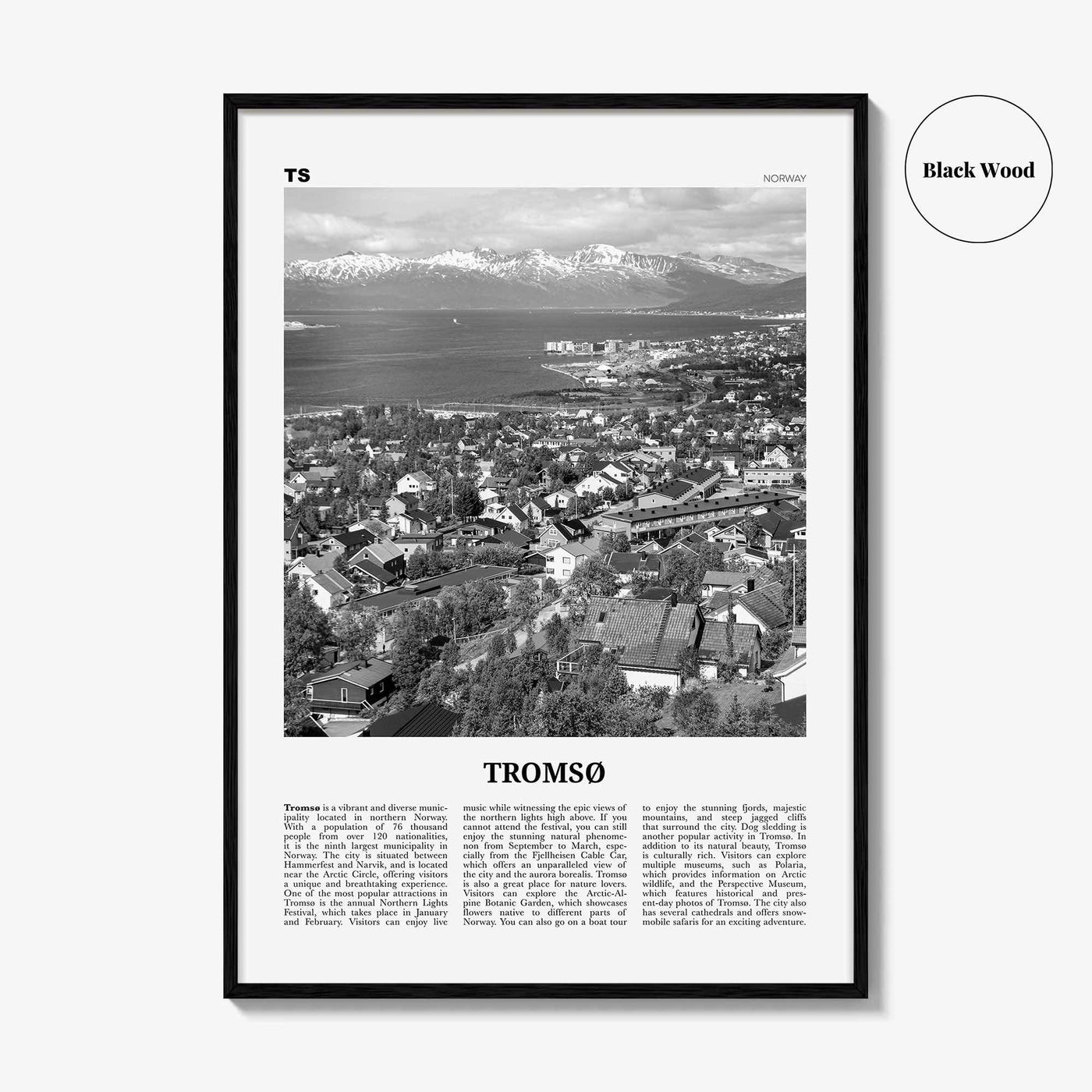 Tromso Print Black and White, Tromsø Wall Art, Tromsø Poster, Tromsø Photo, Tromsø Wall Décor, Tromsø Map, Norway