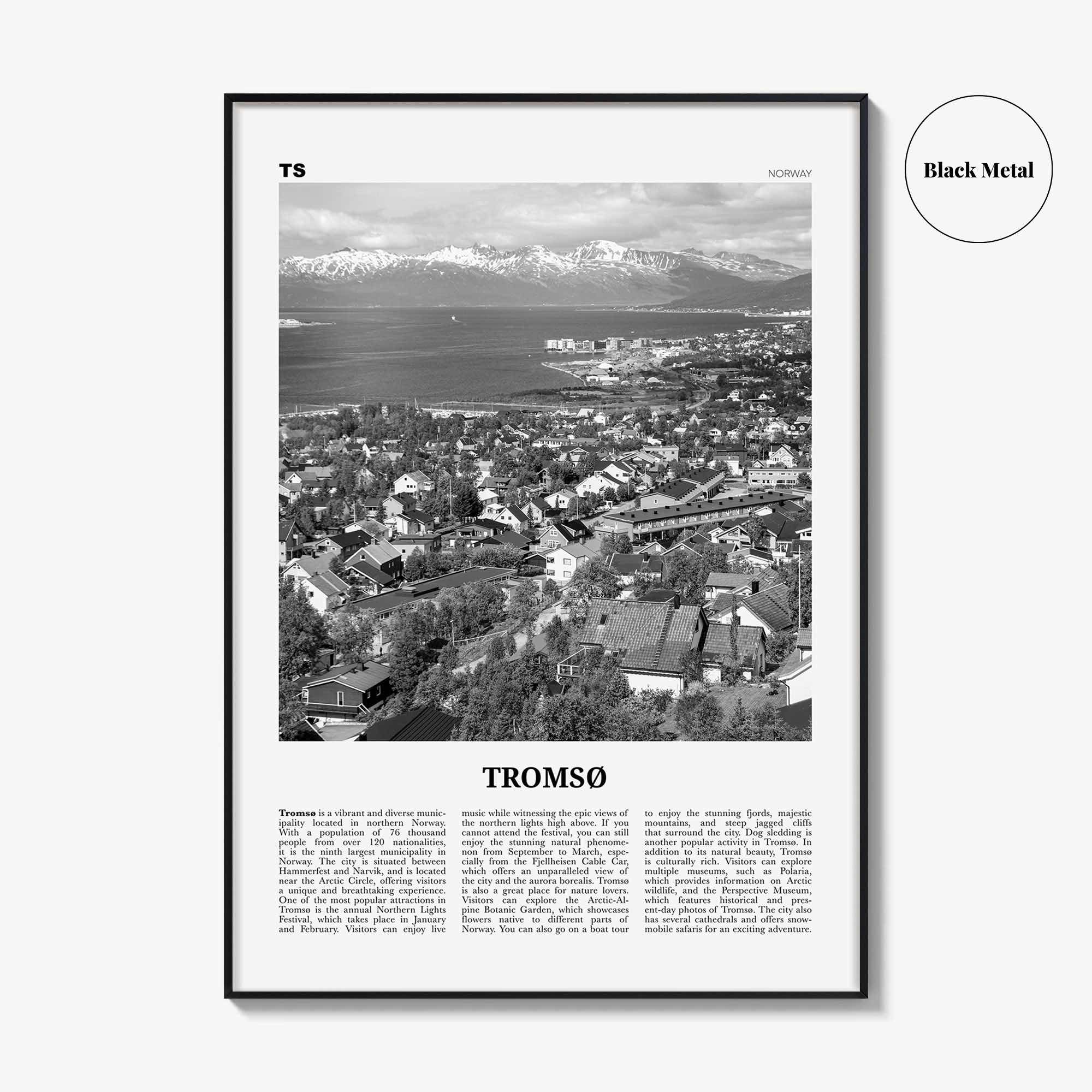 Tromso Print Black and White, Tromsø Wall Art, Tromsø Poster, Tromsø Photo, Tromsø Wall Décor, Tromsø Map, Norway