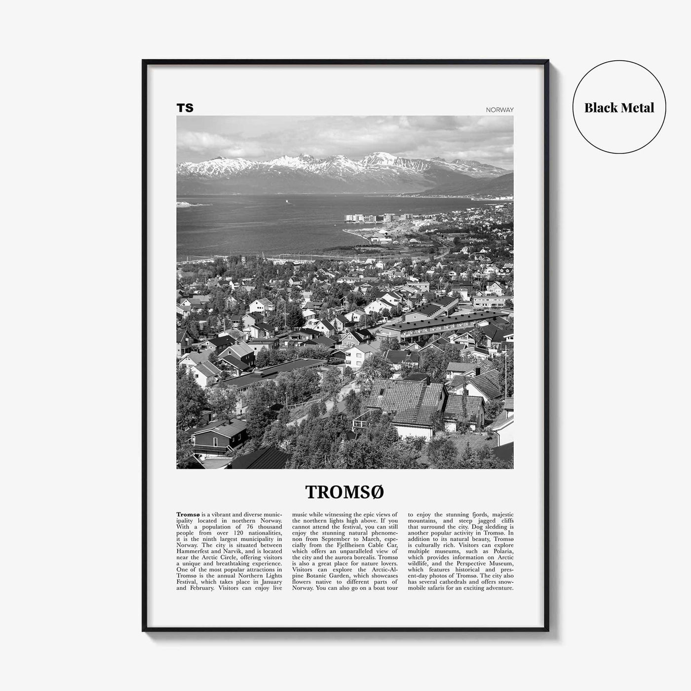 Tromso Print Black and White, Tromsø Wall Art, Tromsø Poster, Tromsø Photo, Tromsø Wall Décor, Tromsø Map, Norway