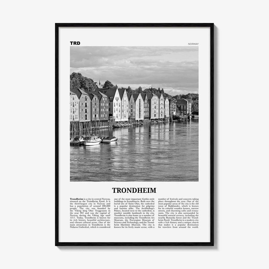 Trondheim Print Black and White, Trondheim Wall Art, Trondheim Poster, Trondheim Photo, Trondheim Wall Décor, Trondheim Map, Norway