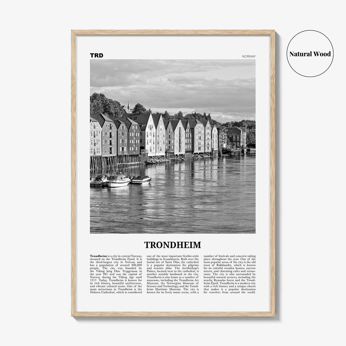 Trondheim Print Black and White, Trondheim Wall Art, Trondheim Poster, Trondheim Photo, Trondheim Wall Décor, Trondheim Map, Norway
