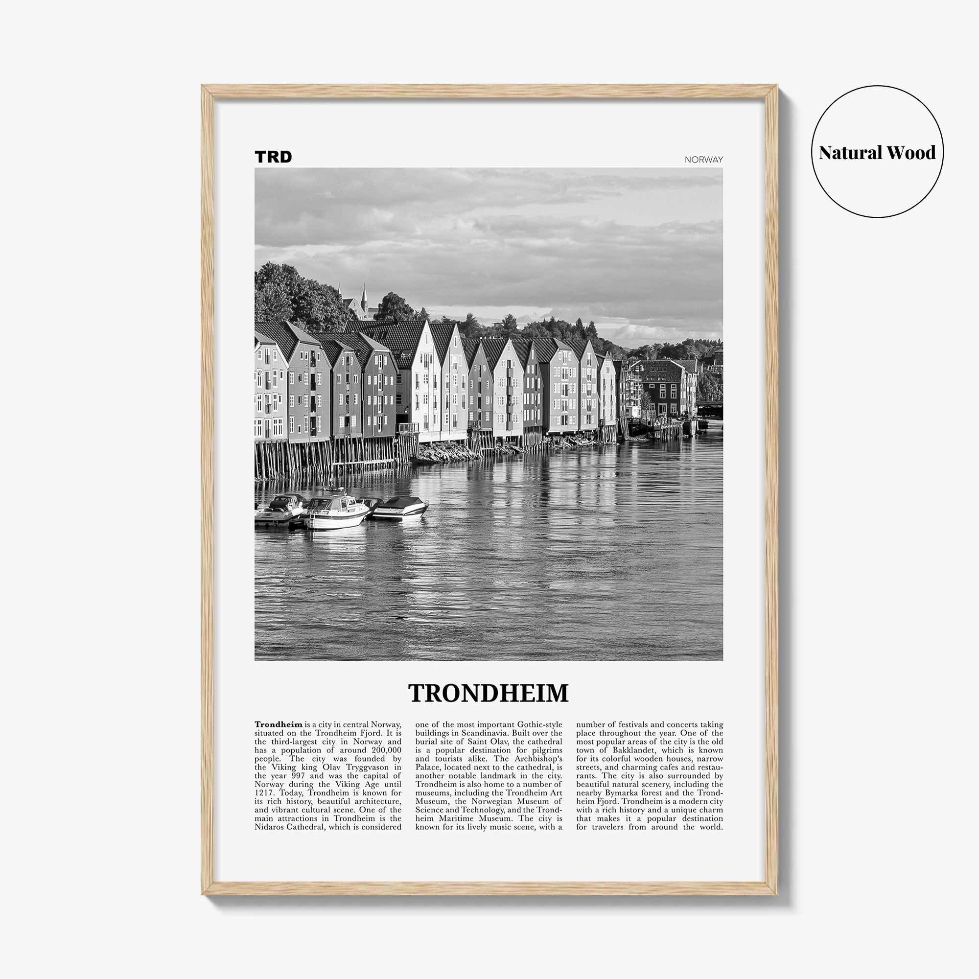 Trondheim Print Black and White, Trondheim Wall Art, Trondheim Poster, Trondheim Photo, Trondheim Wall Décor, Trondheim Map, Norway