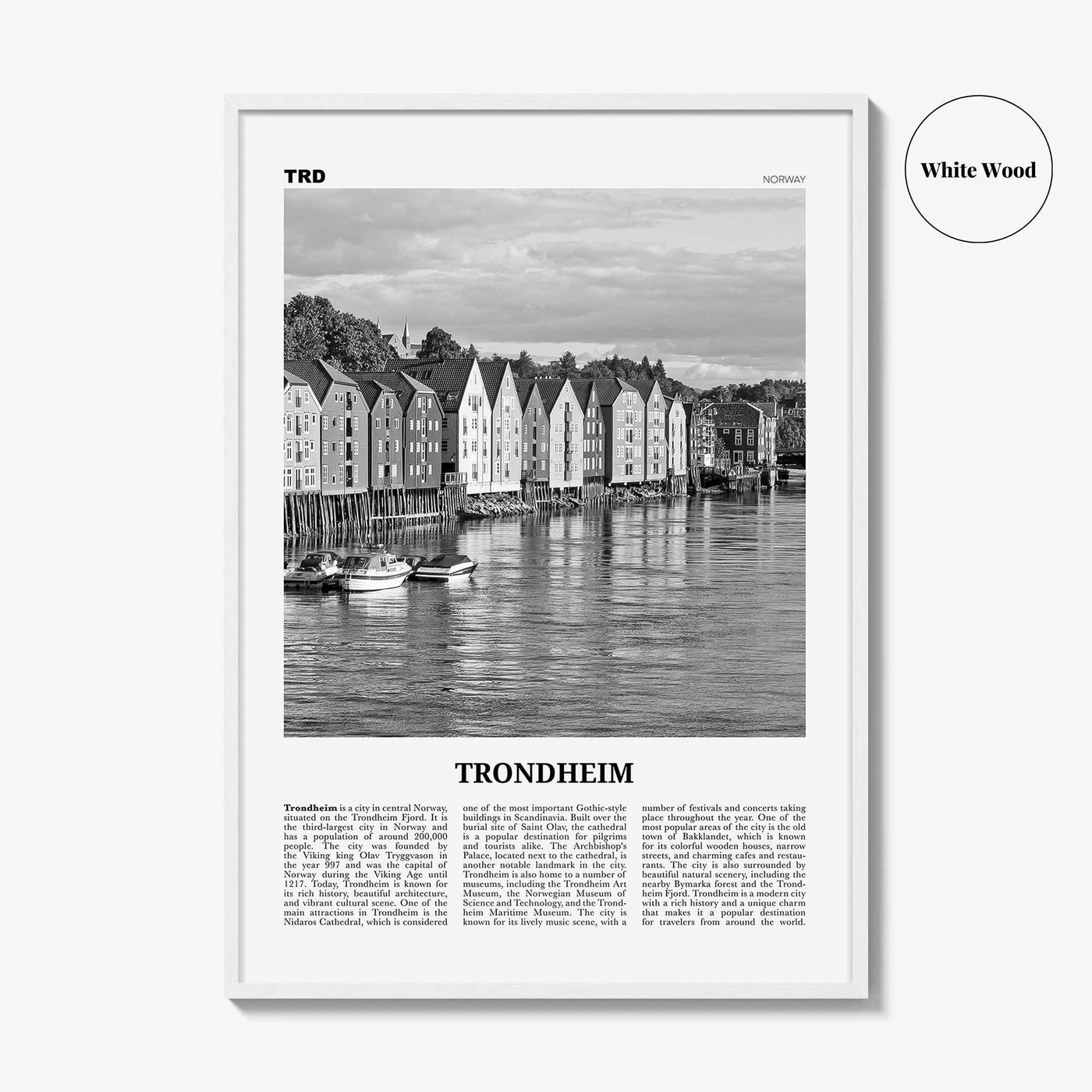 Trondheim Print Black and White, Trondheim Wall Art, Trondheim Poster, Trondheim Photo, Trondheim Wall Décor, Trondheim Map, Norway