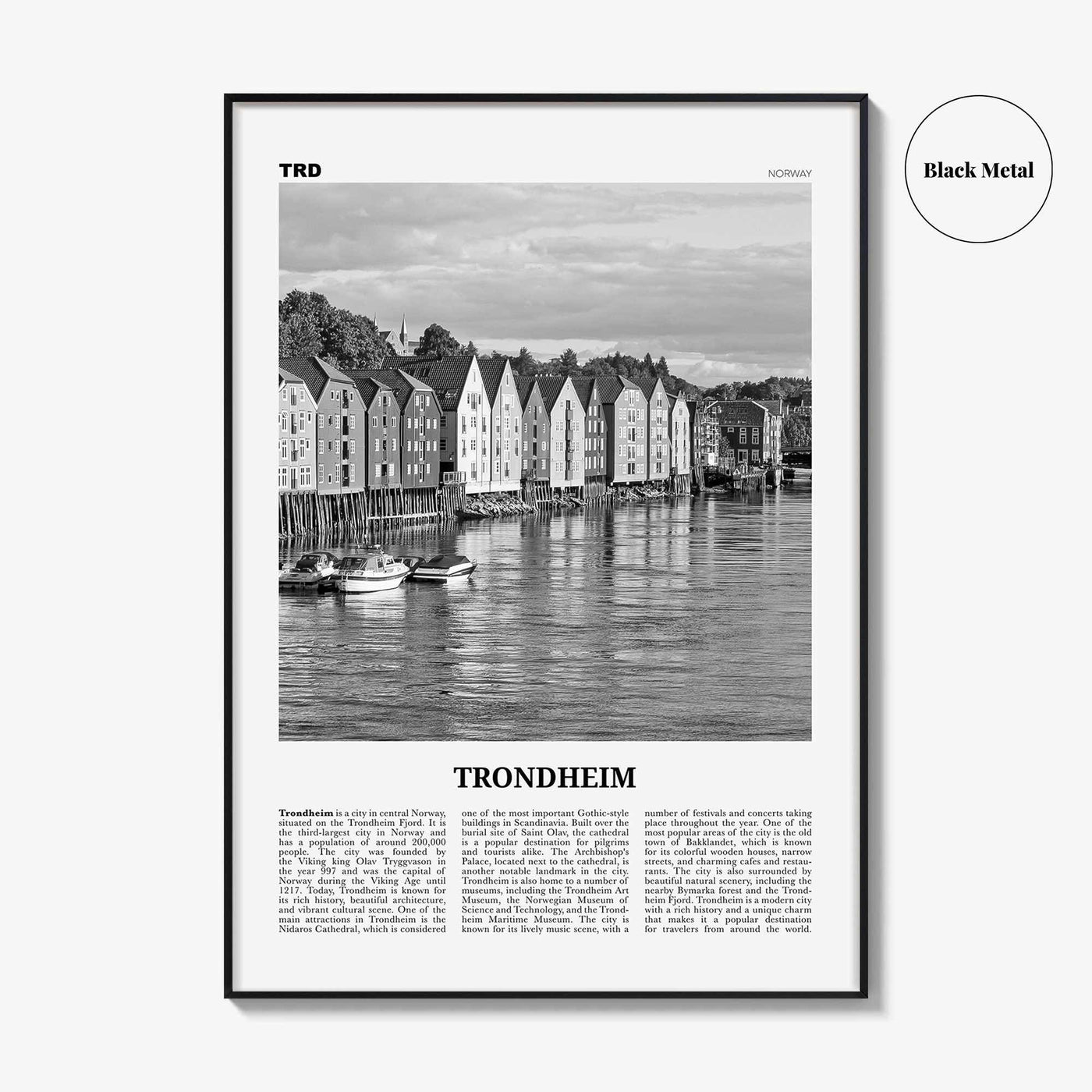Trondheim Print Black and White, Trondheim Wall Art, Trondheim Poster, Trondheim Photo, Trondheim Wall Décor, Trondheim Map, Norway
