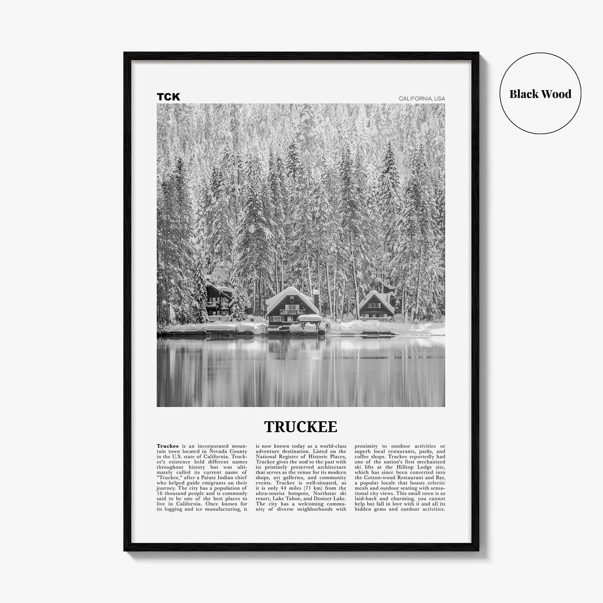 Truckee Print Black and White, Truckee Wall Art, Truckee Poster, Truckee Photo, Truckee Décor, California, USA, United States, North America