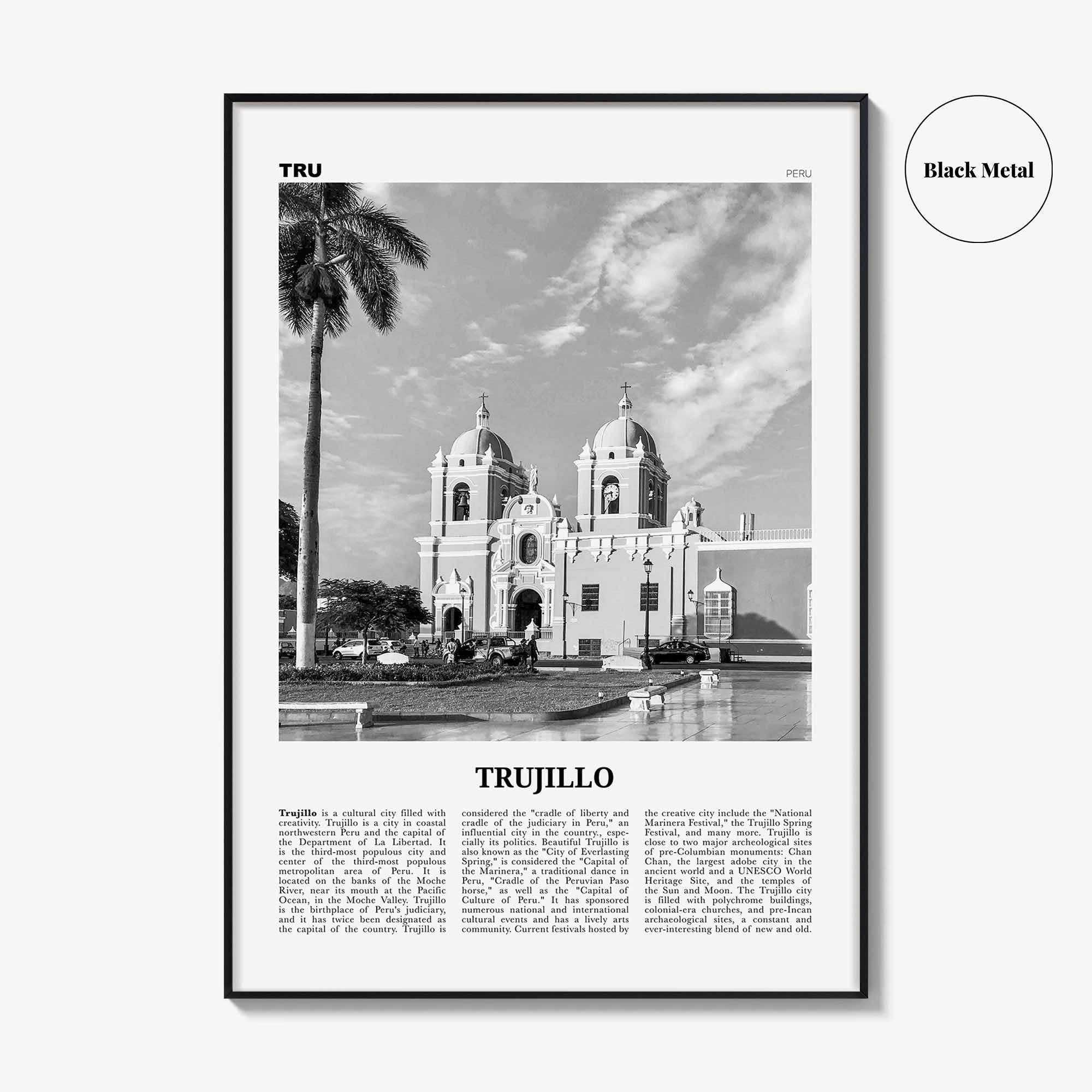 Trujillo Print Black and White, Trujillo Wall Art, Trujillo Poster, Trujillo Photo, Peru, Truhillu La Libertad, South America