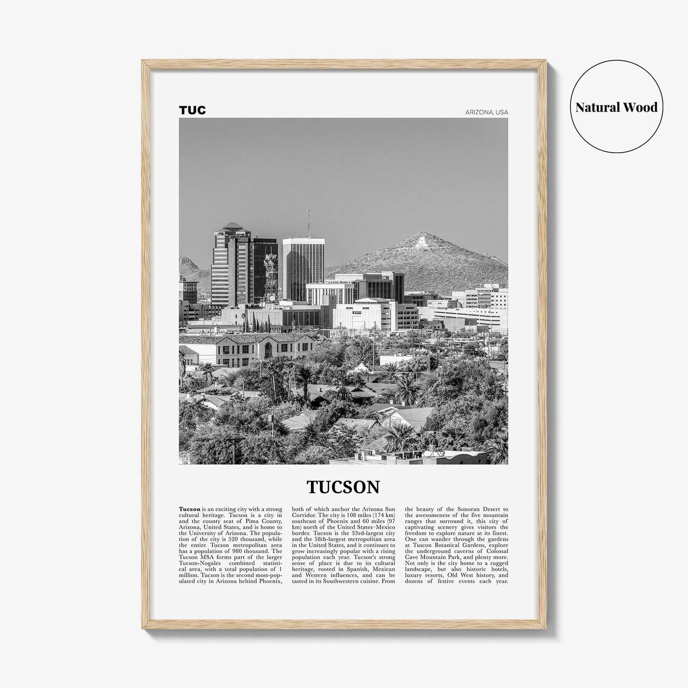 Tucson Print Black and White No 1, Tucson Wall Art, Tucson Poster, Tucson Photo, Tucson Wall Decor, Arizona, USA, United States, America