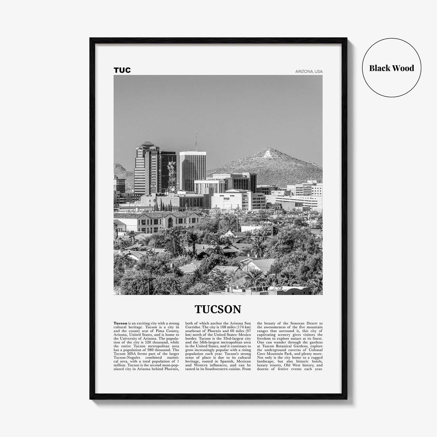 Tucson Print Black and White No 1, Tucson Wall Art, Tucson Poster, Tucson Photo, Tucson Wall Decor, Arizona, USA, United States, America