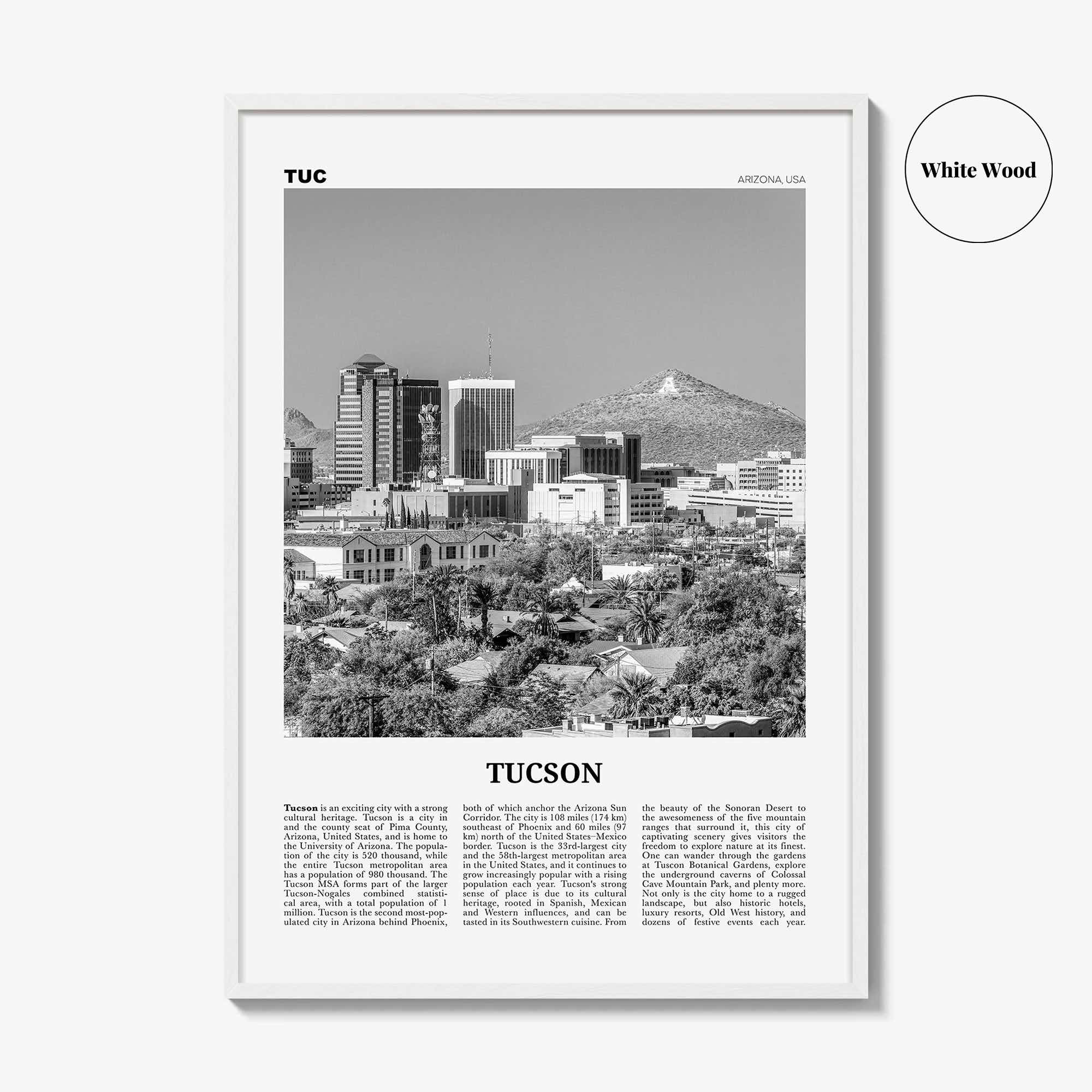 Tucson Print Black and White No 1, Tucson Wall Art, Tucson Poster, Tucson Photo, Tucson Wall Decor, Arizona, USA, United States, America