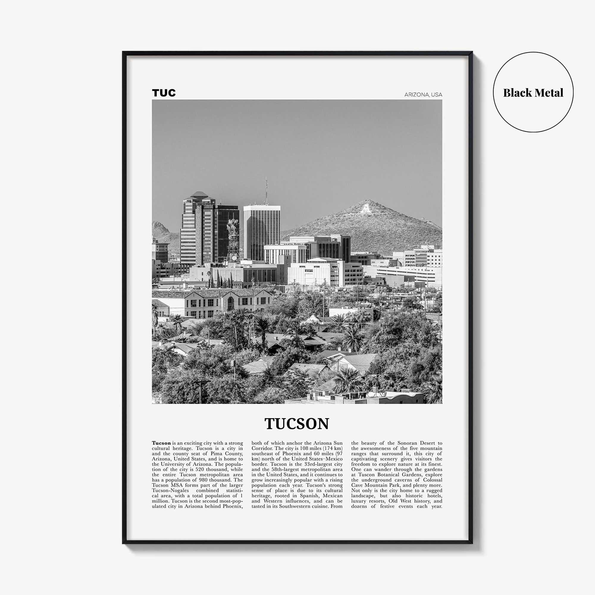 Tucson Print Black and White No 1, Tucson Wall Art, Tucson Poster, Tucson Photo, Tucson Wall Decor, Arizona, USA, United States, America