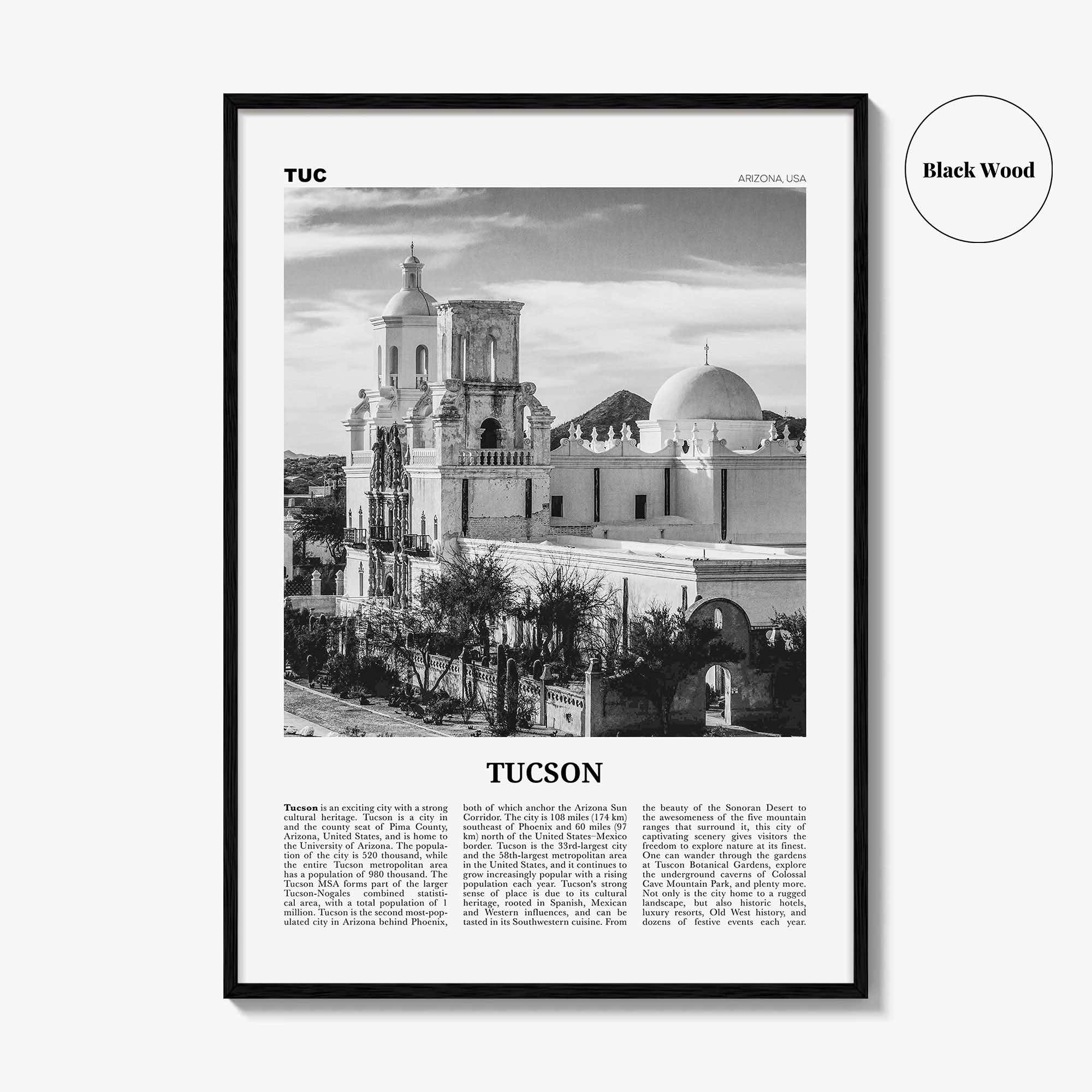 Tucson Print Black and White No 2, Tucson Wall Art, Tucson Poster, Tucson Photo, Tucson Wall Decor, Arizona, USA, United States, America
