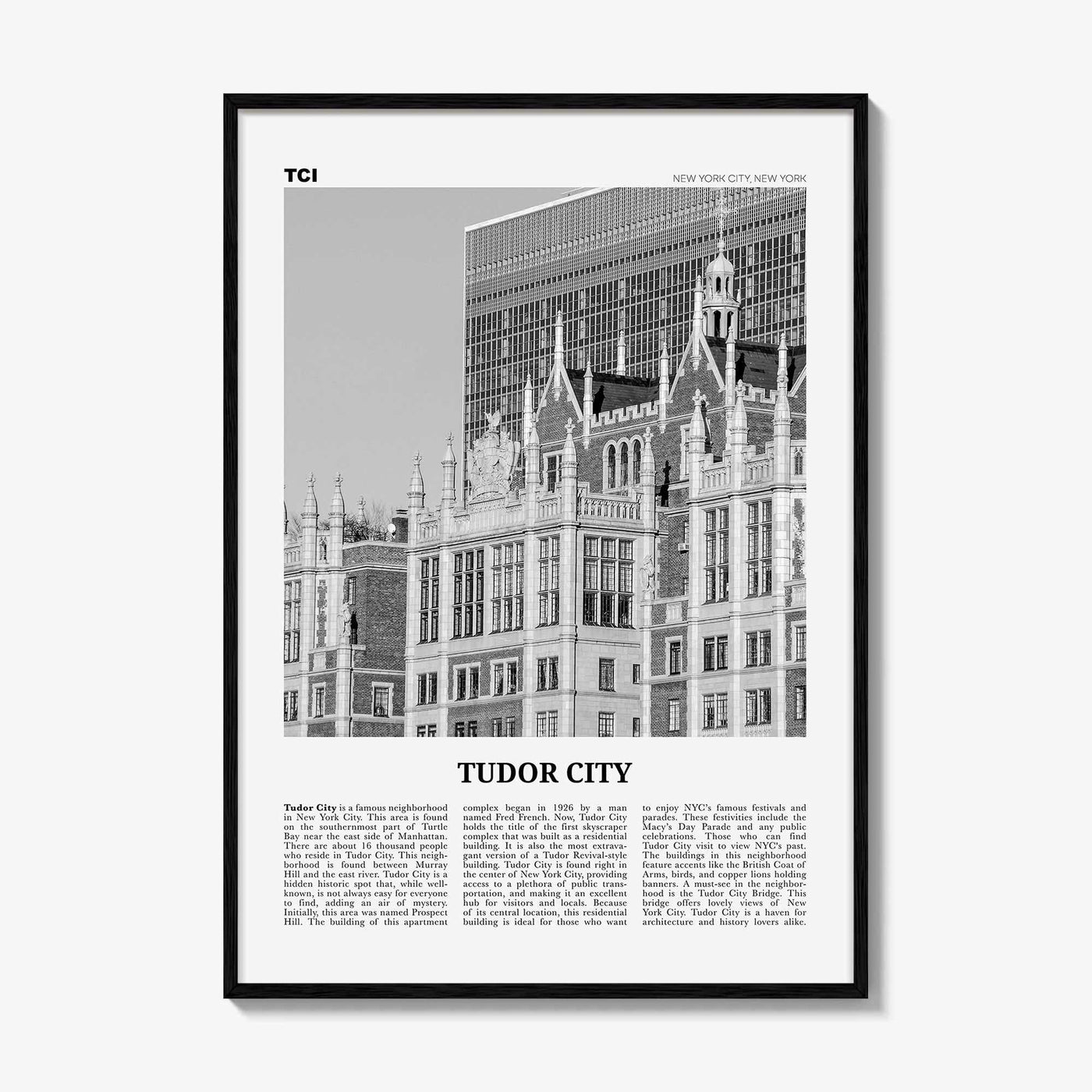 Tudor City Print Black and White, Tudor City Wall Art, Tudor City Poster, Tudor City Photo, Tudor City Décor, Tudor City Map, New York City