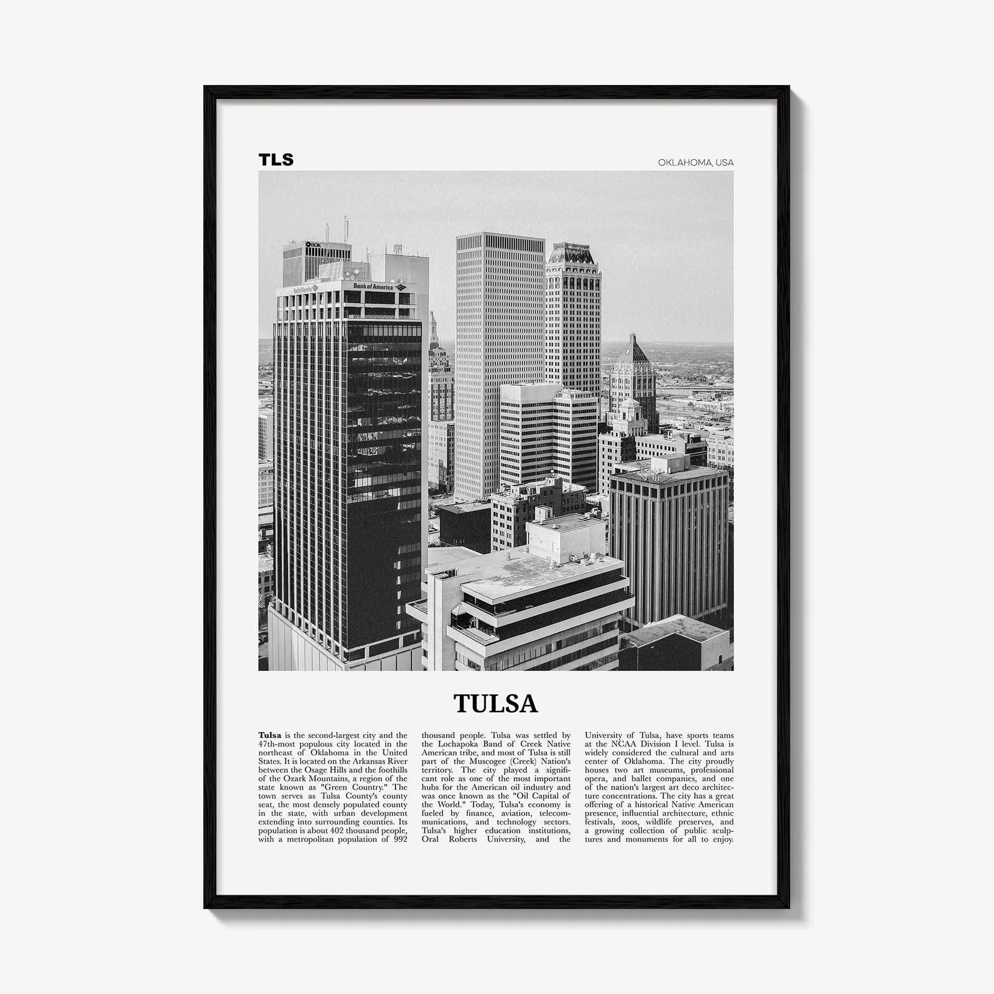 Tulsa Print Black and White, Tulsa Wall Art, Tulsa Poster, Tulsa Photo, Tulsa Wall Décor, Oklahoma, USA, United States, North America